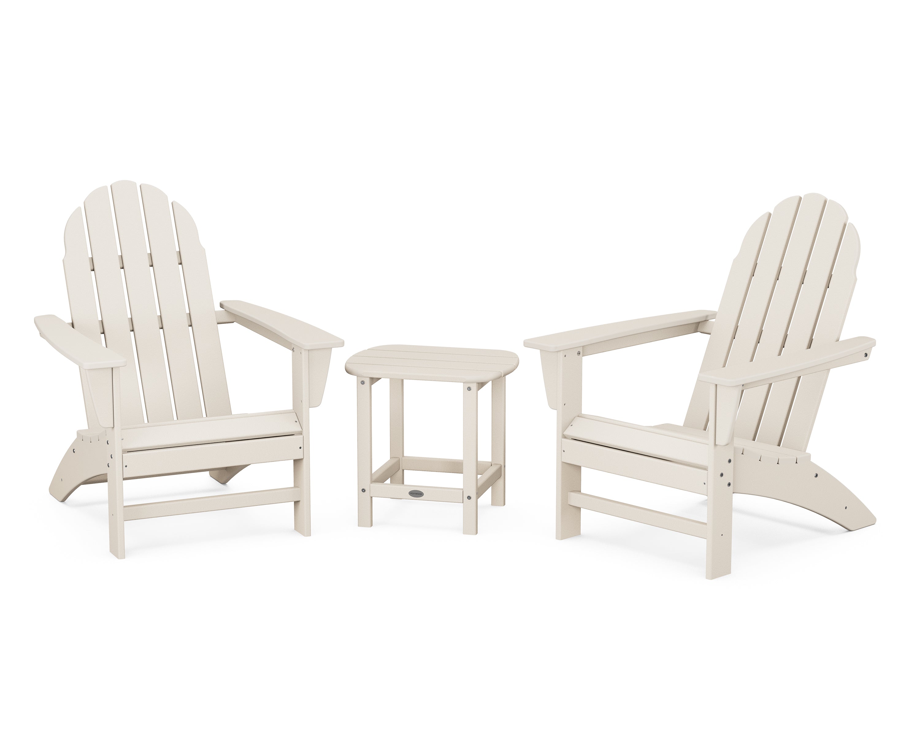 POLYWOOD® Vineyard 3-Piece Adirondack Set with South Beach 18" Side Table in Sand