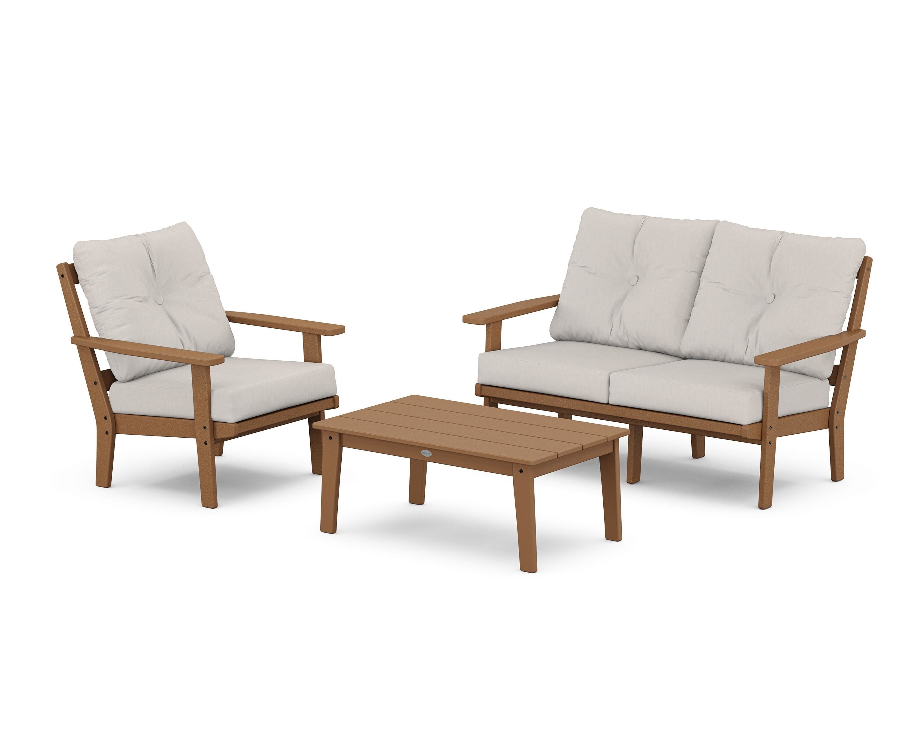 POLYWOOD Oxford 3-Piece Deep Seating Set with Loveseat in Teak / Cast Ash