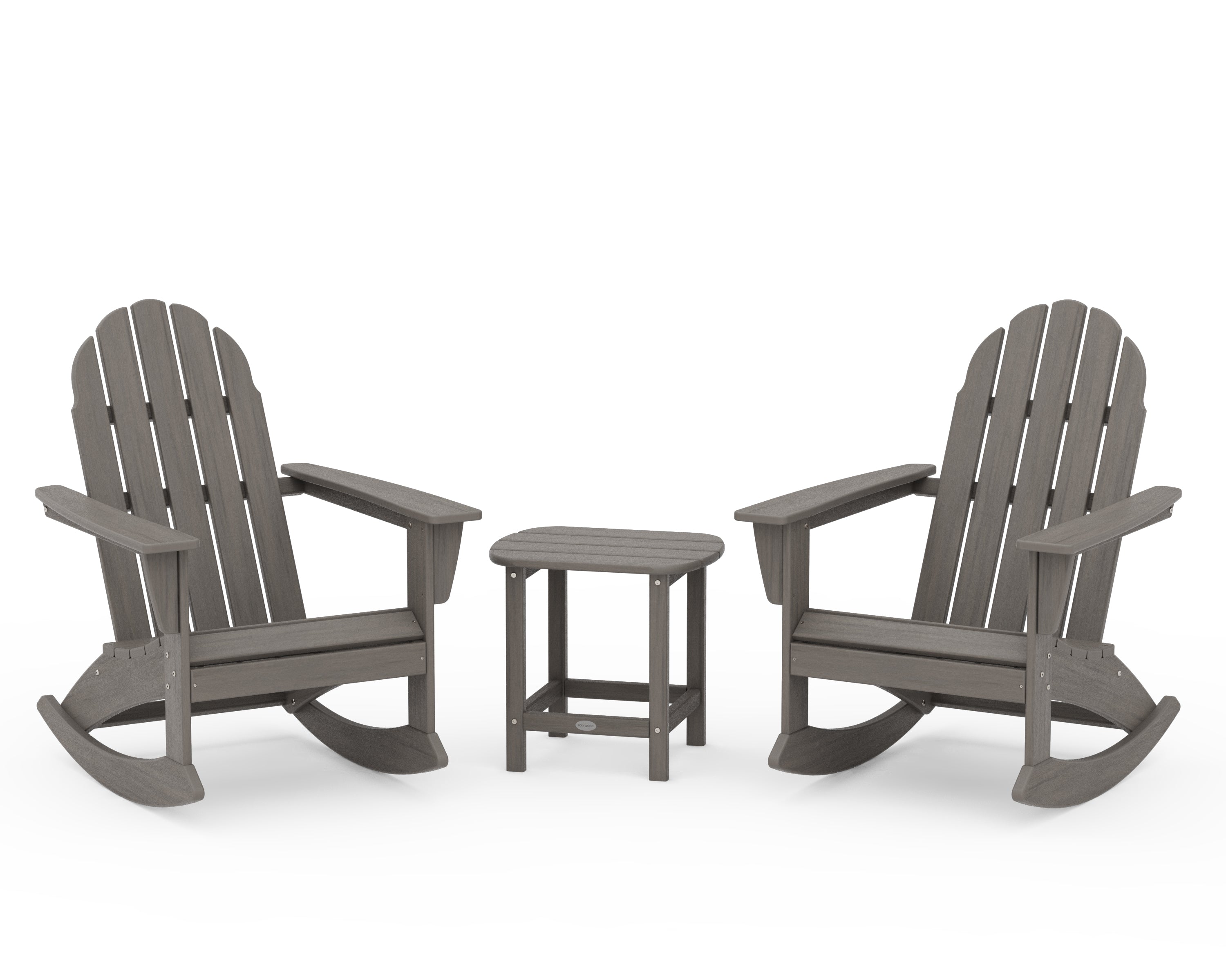 POLYWOOD Vineyard 3-Piece Adirondack Rocking Chair Set with South Beach 18" Side Table in Driftwood