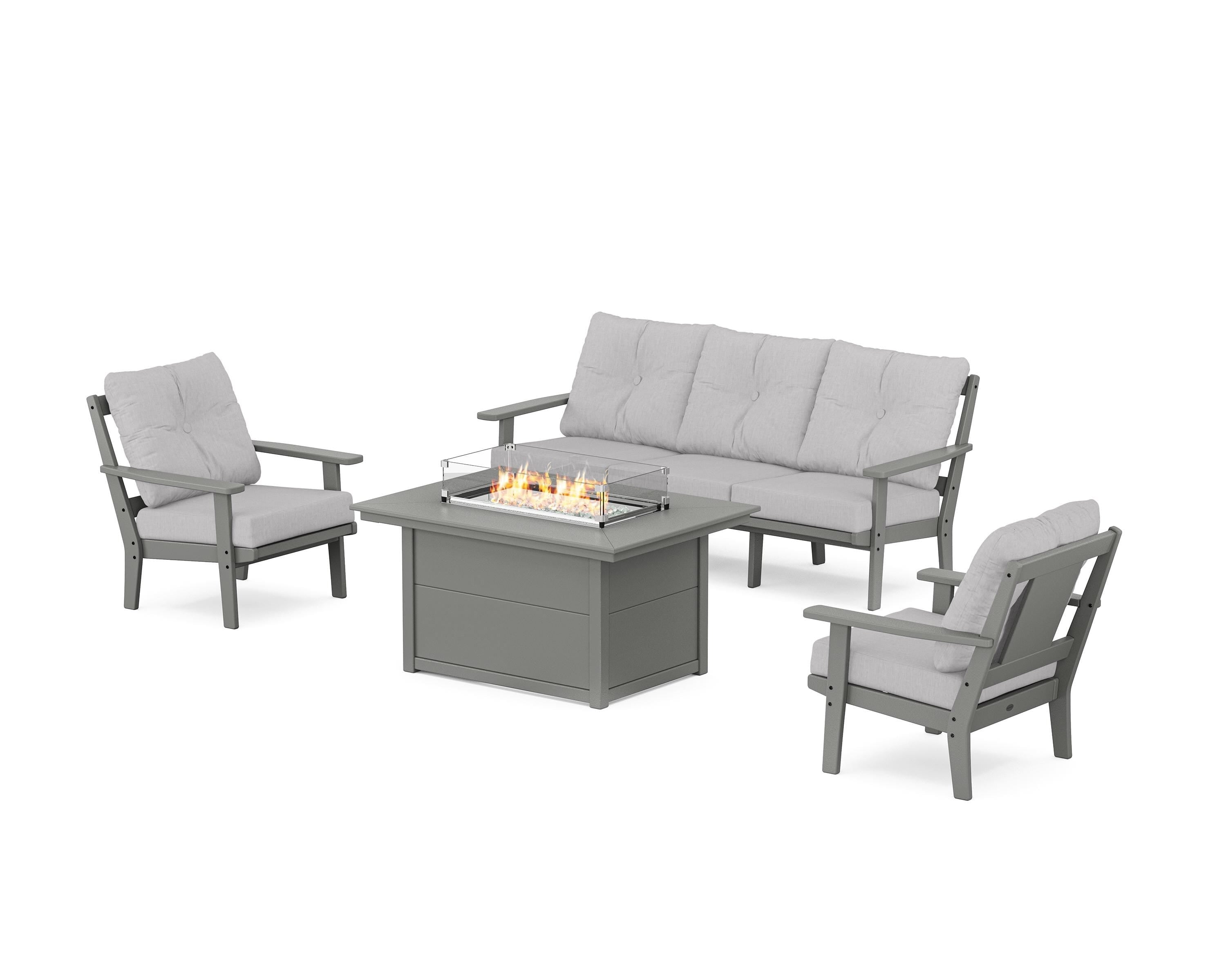 POLYWOOD Prairie Deep Seating Fire Pit Table Set in Slate Grey / Granite