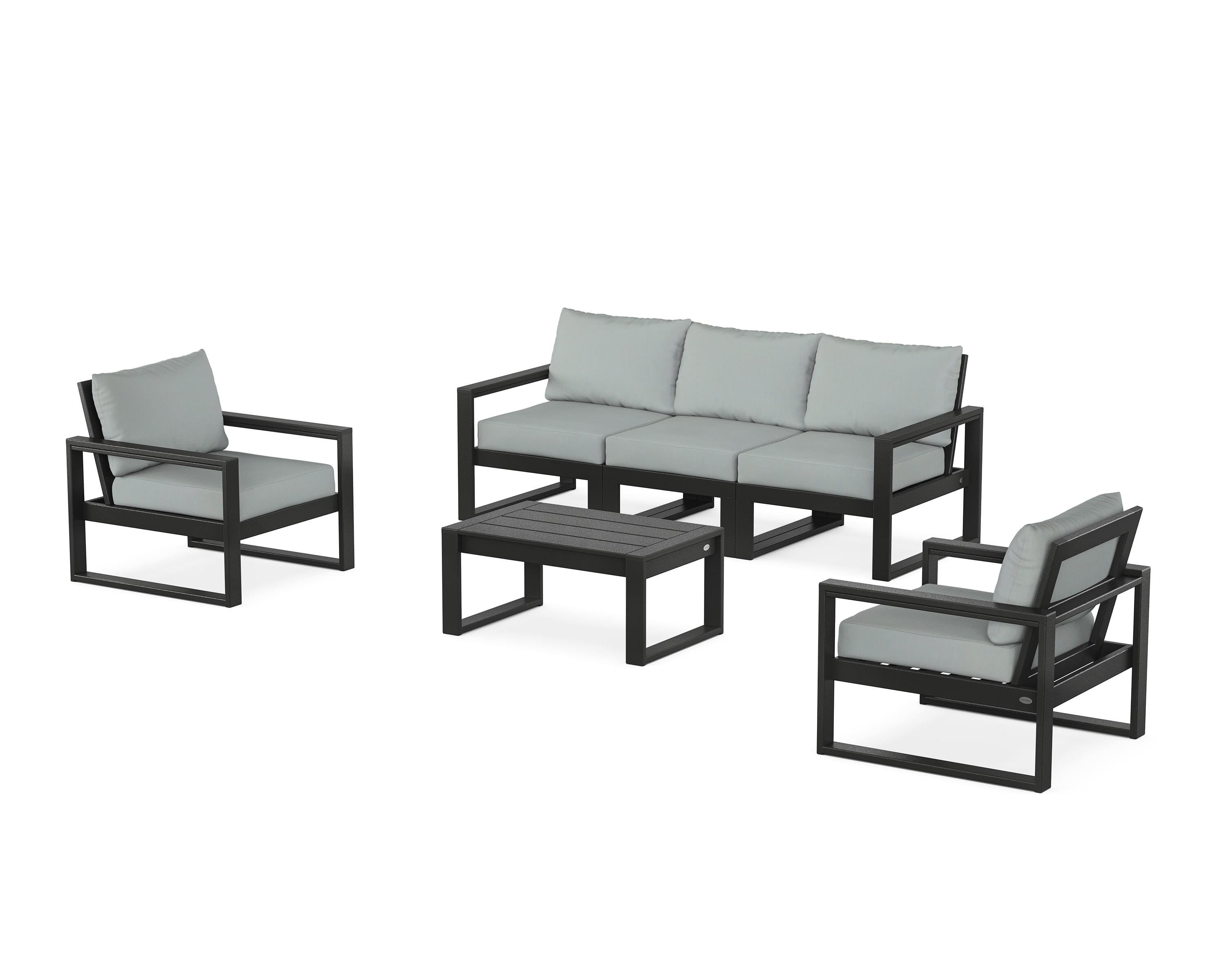 POLYWOOD EDGE Sectional 4-Piece Deep Seating Set with Sofa in Black / Spa