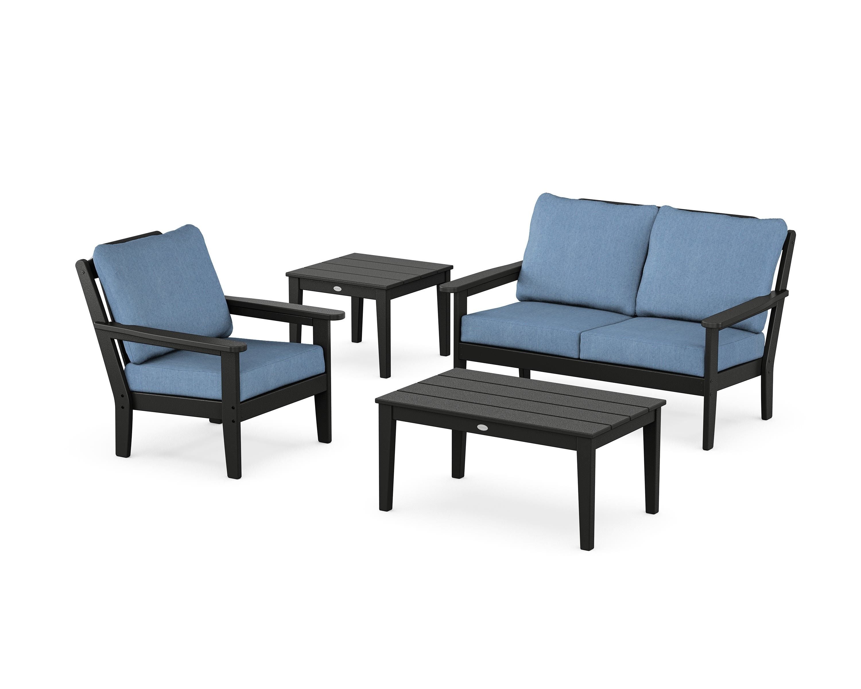 Country Living Wovendale 4-Piece Deep Seating Set in Black / Sky Blue