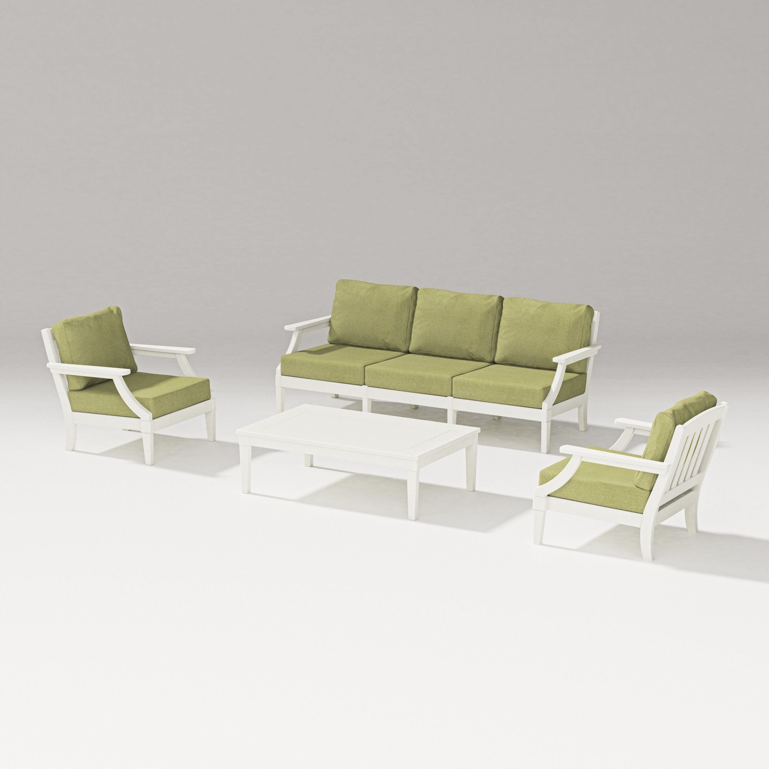 PW Designer Series Estate 4-Piece Lounge Sofa Set in Vintage White / Chartreuse Boucle