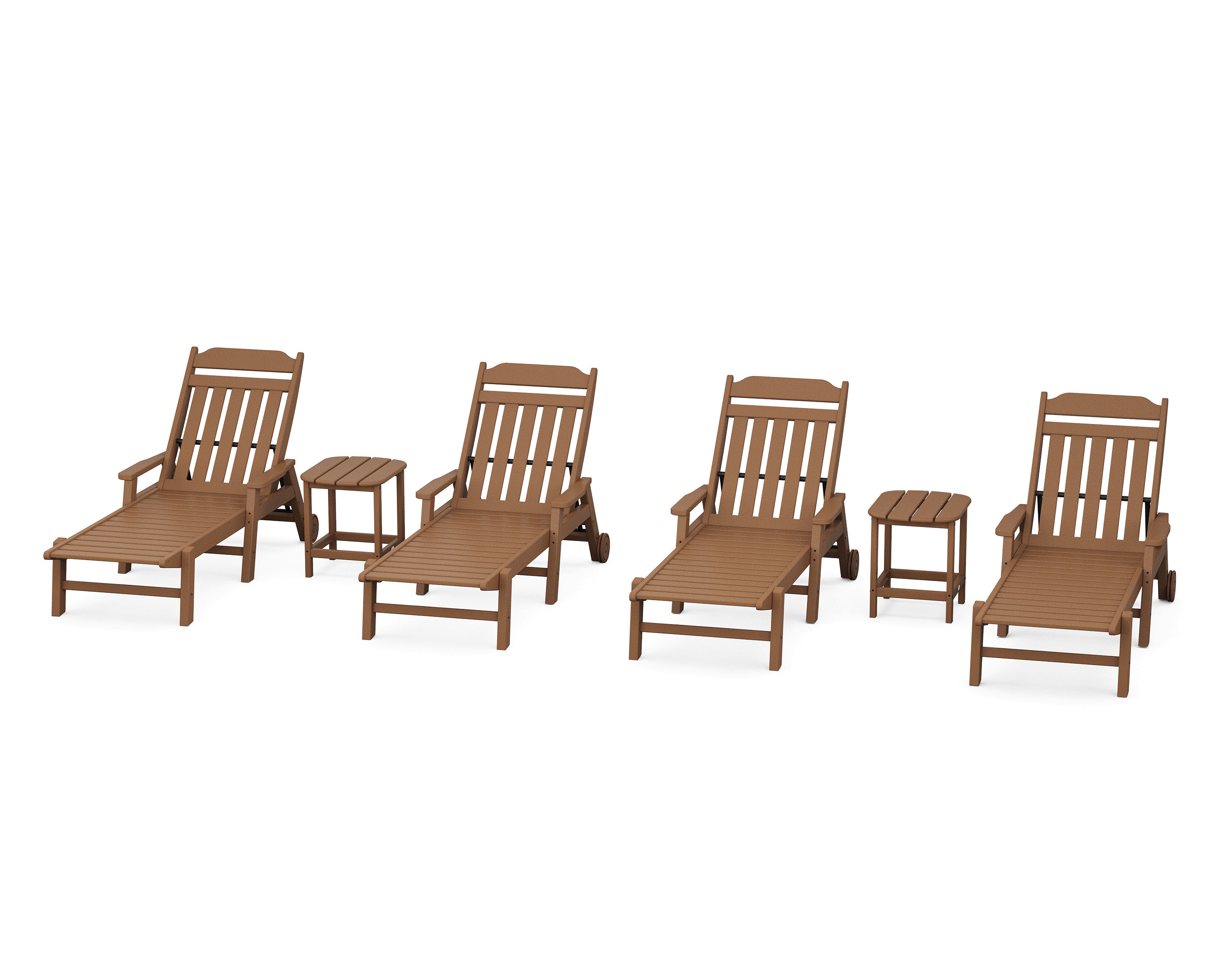 POLYWOOD Country Living 6-Piece Chaise Set with Arms and Wheels in Teak