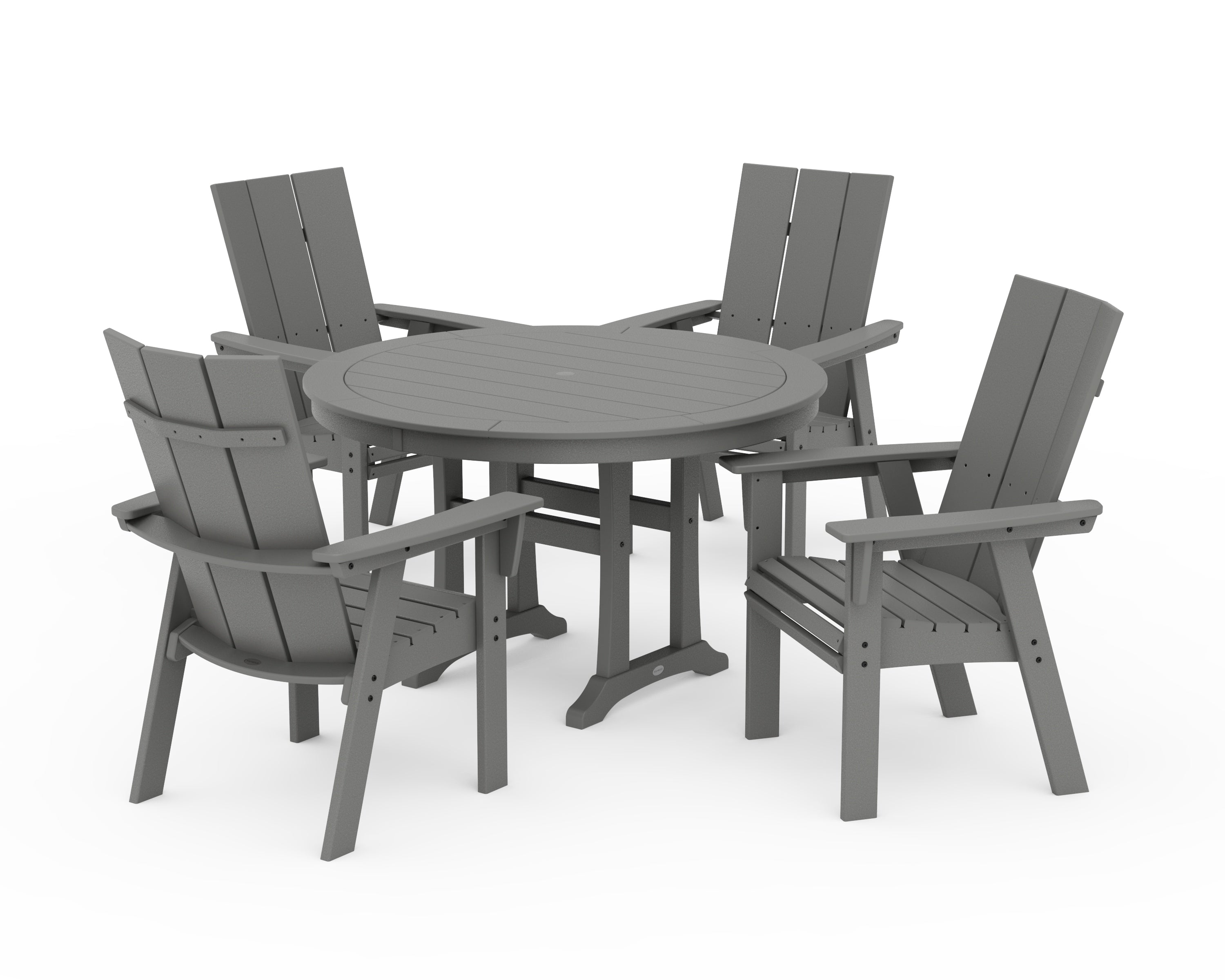 POLYWOOD Modern Curveback Adirondack 5-Piece Nautical Trestle Dining Set in Slate Grey