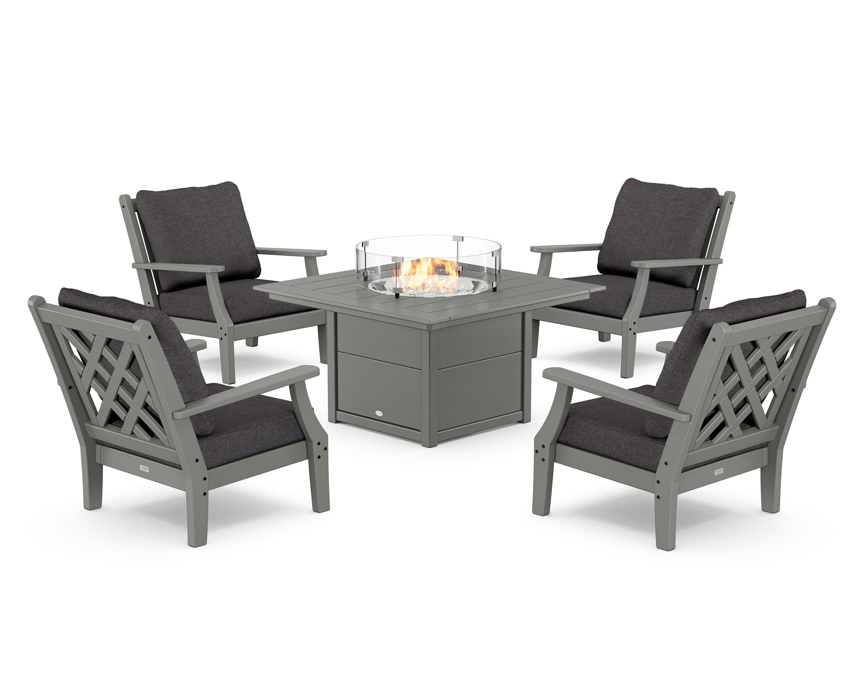 Country Living Wovendale 5-Piece Deep Seating Set with Fire Pit Table in Slate Grey / Ash Charcoal