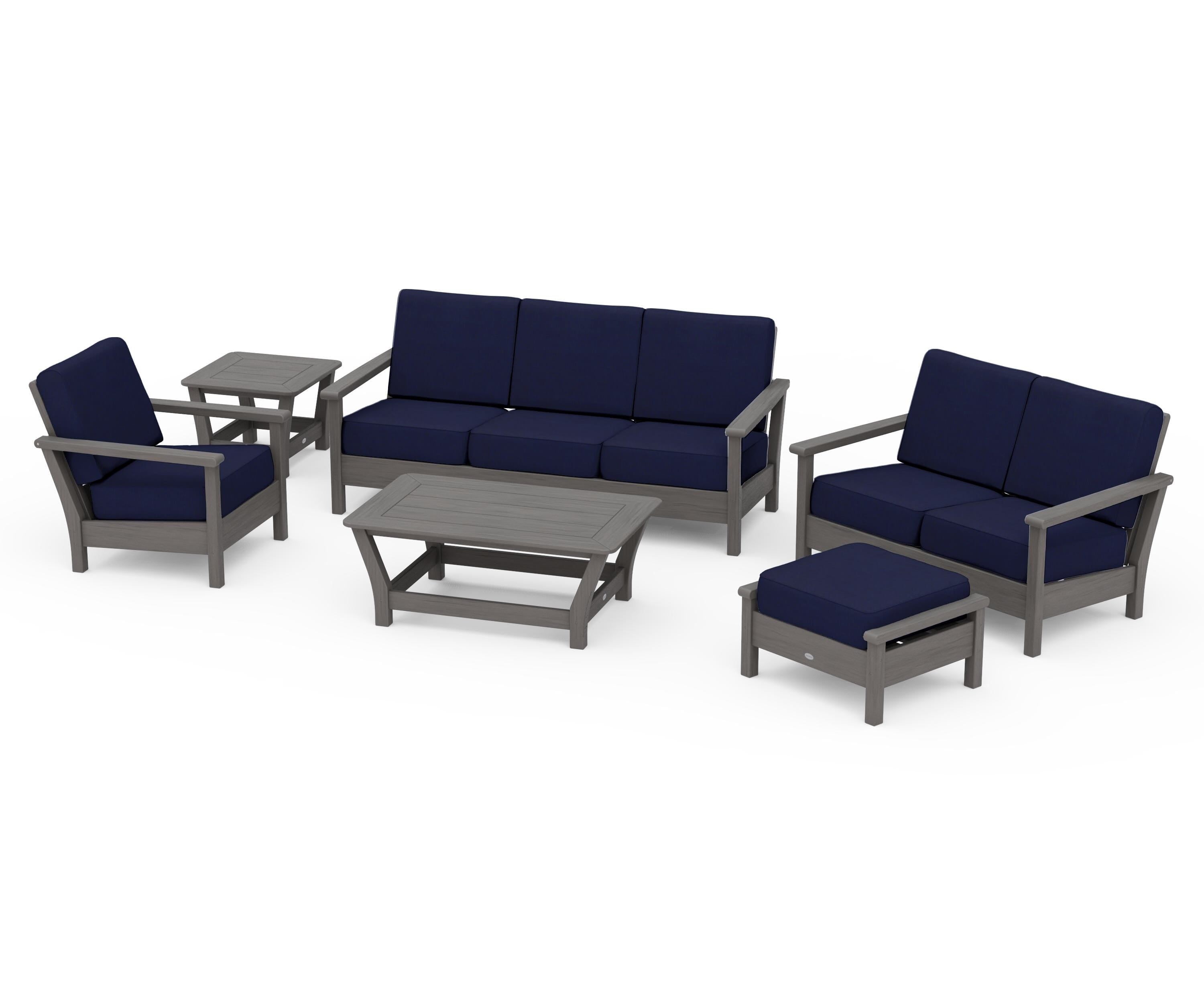 POLYWOOD Harbour 6-Piece Outdoor Living Set in Driftwood / Navy