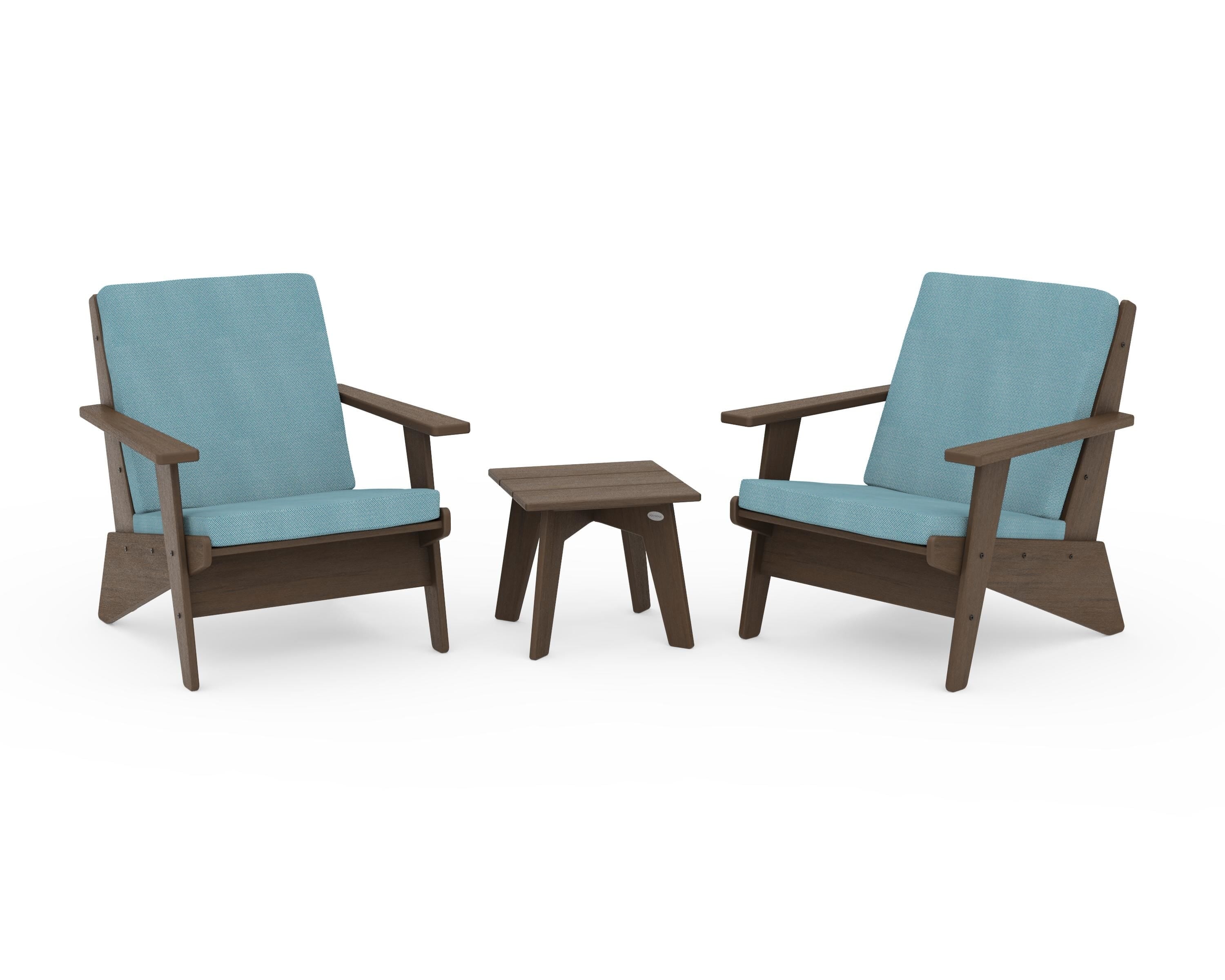 POLYWOOD Riviera Modern Lounge 3-Piece Set in Kona / Lattice Sky Blue