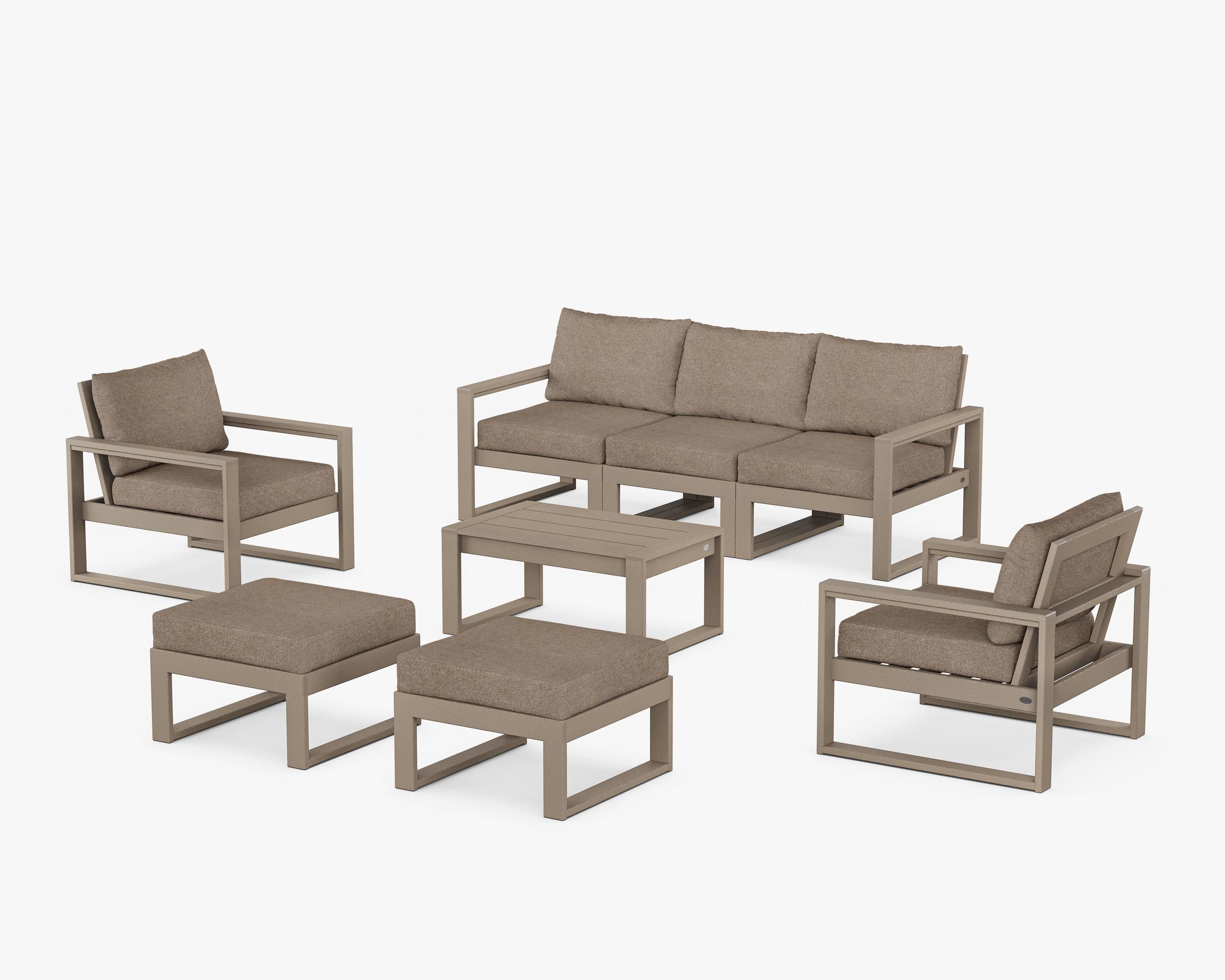 POLYWOOD EDGE Sectional 8-Piece Lounge Sofa Set in Vintage Sahara / Spiced Burlap