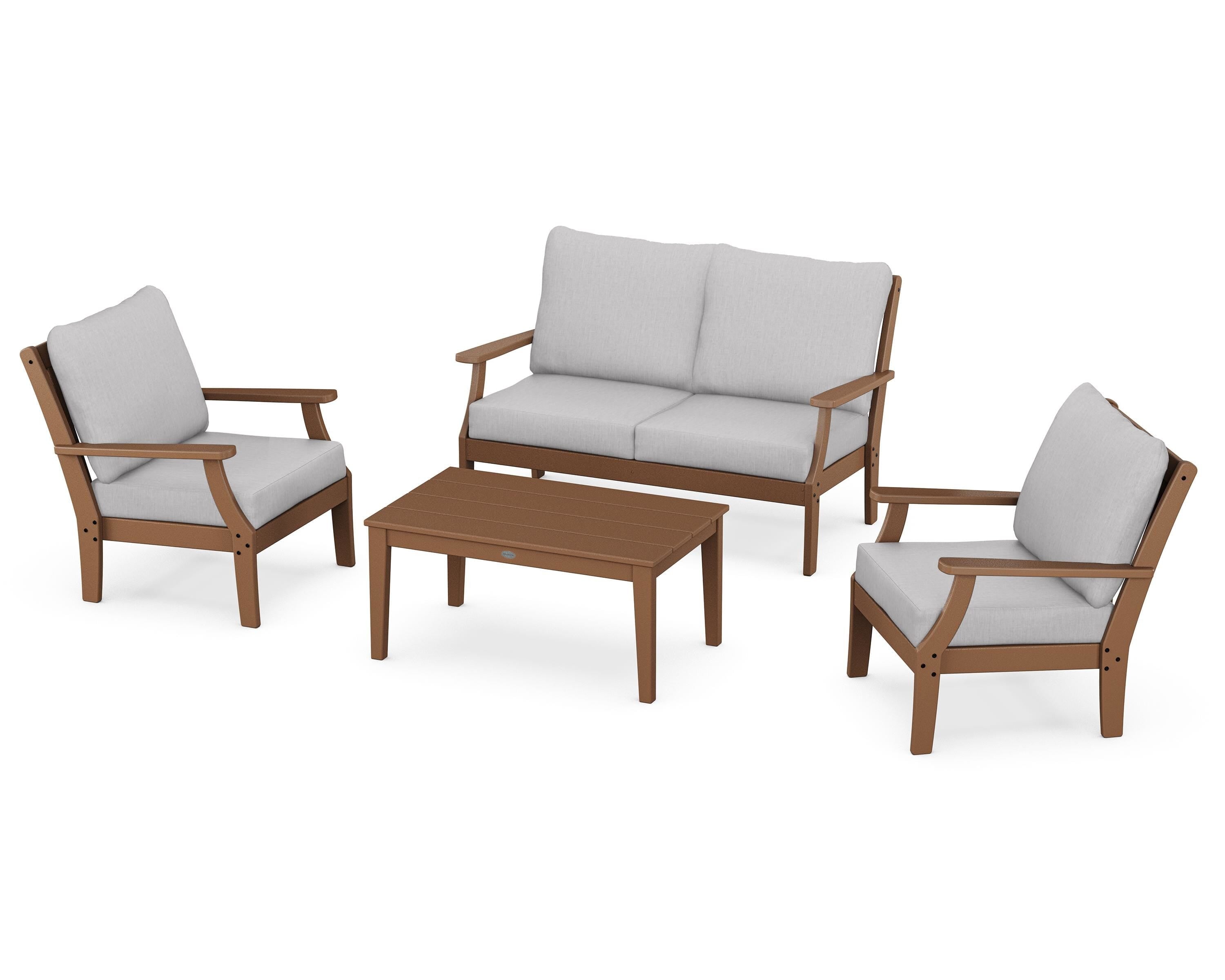 POLYWOOD Braxton 4-Piece Deep Seating Chair Set in Teak / Granite