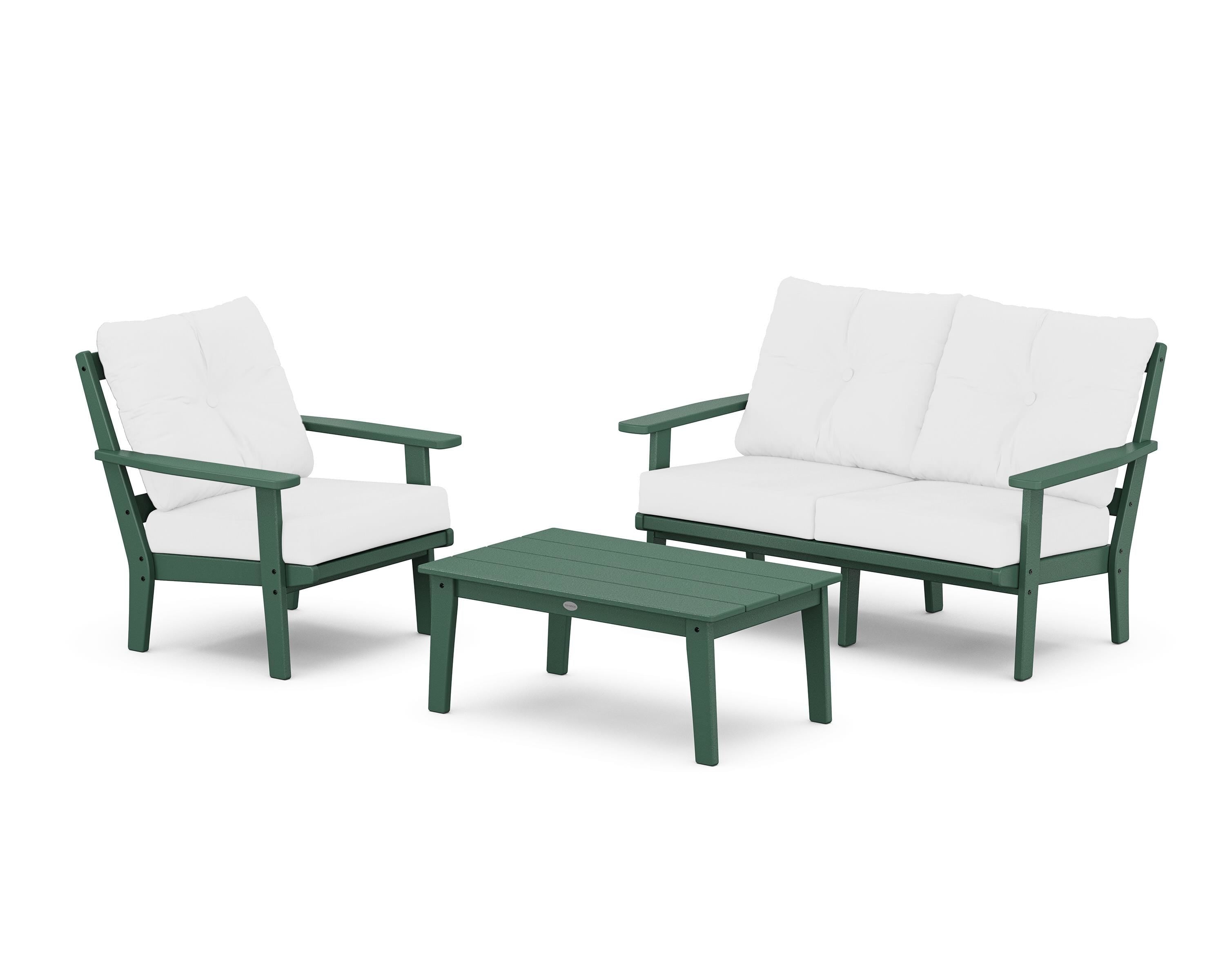 POLYWOOD Prairie 3-Piece Deep Seating Set with Loveseat in Green / Natural