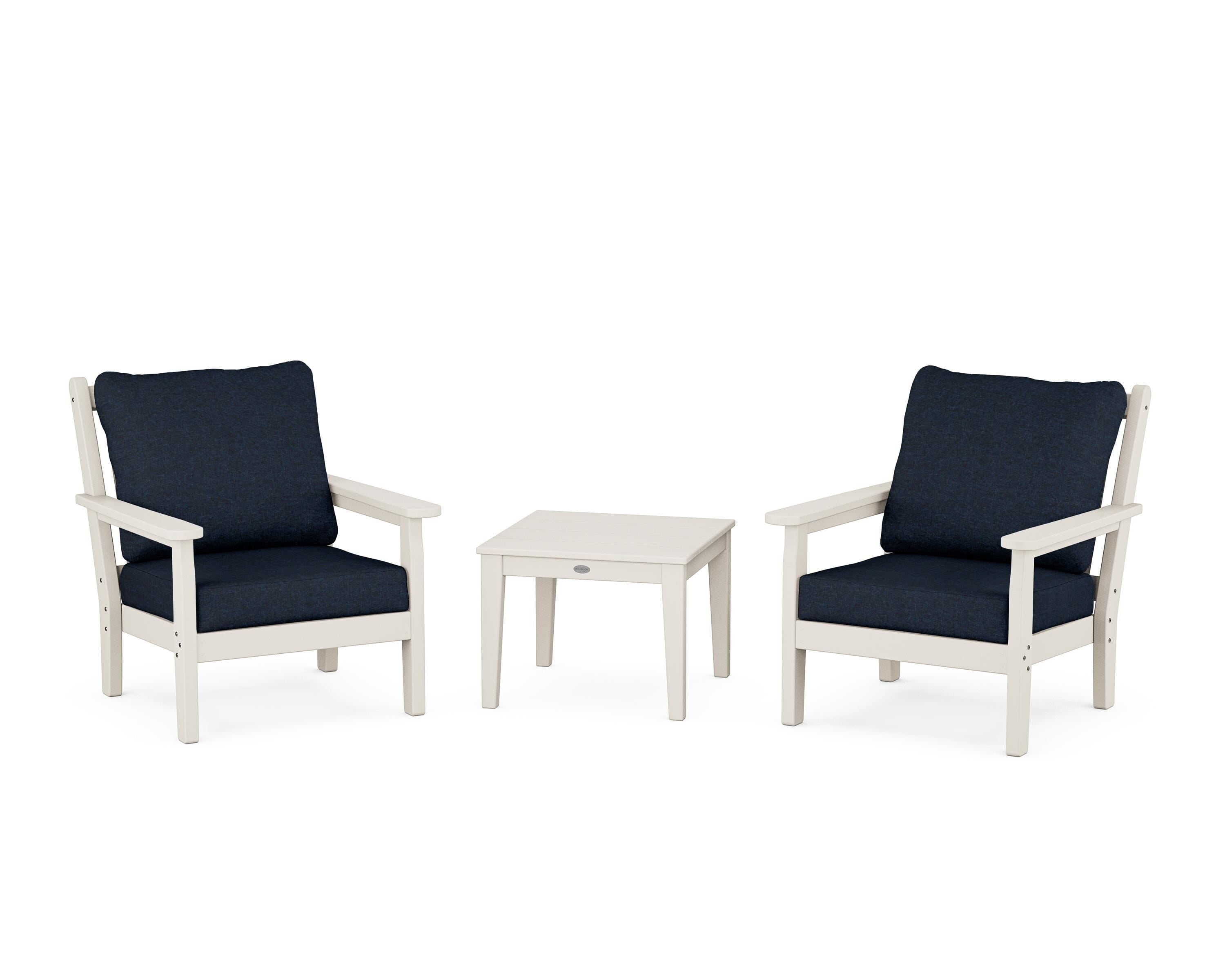 POLYWOOD Chippendale 3-Piece Deep Seating Set in Sand / Marine Indigo