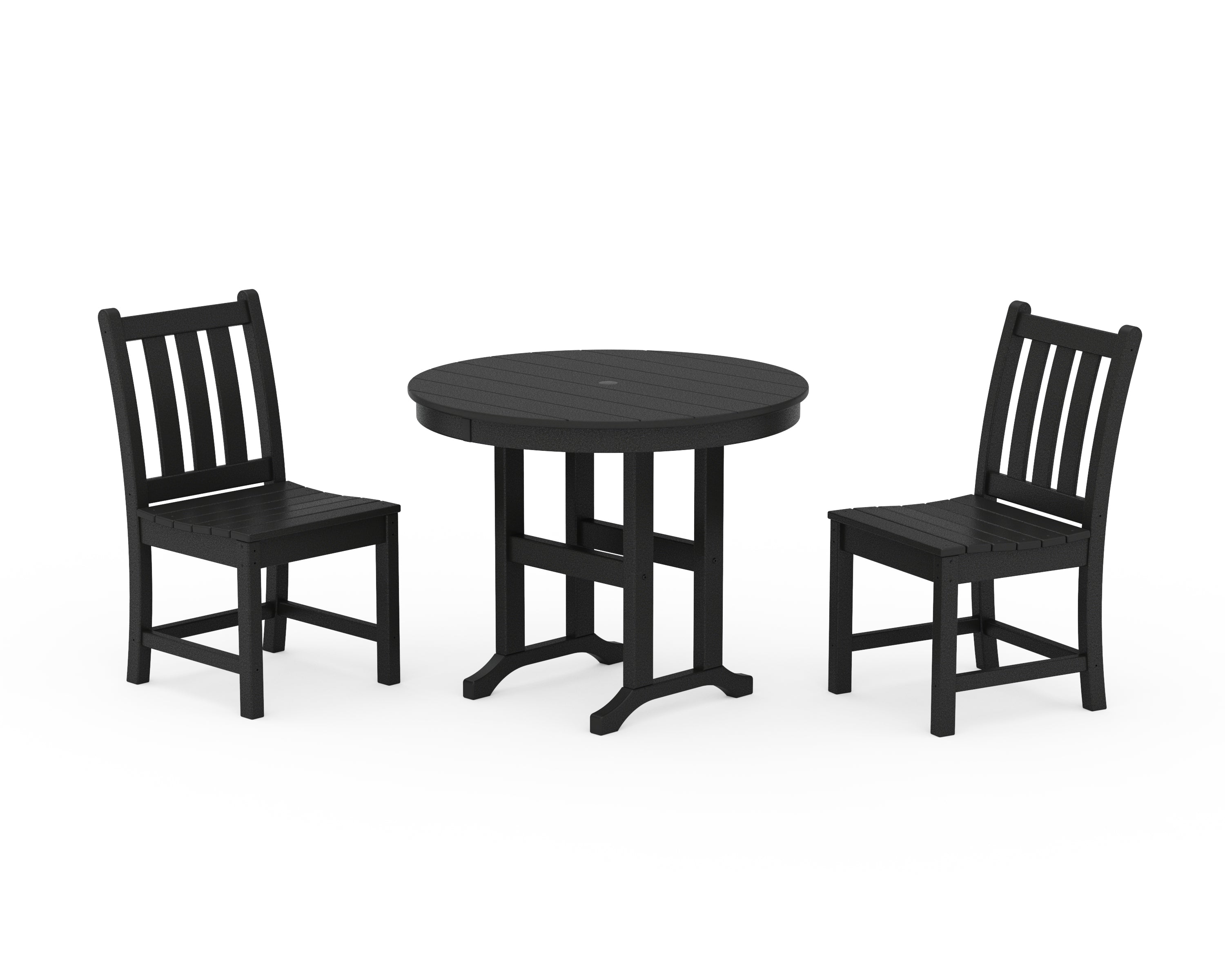 POLYWOOD Traditional Garden Side Chair 3-Piece Round Dining Set in Black