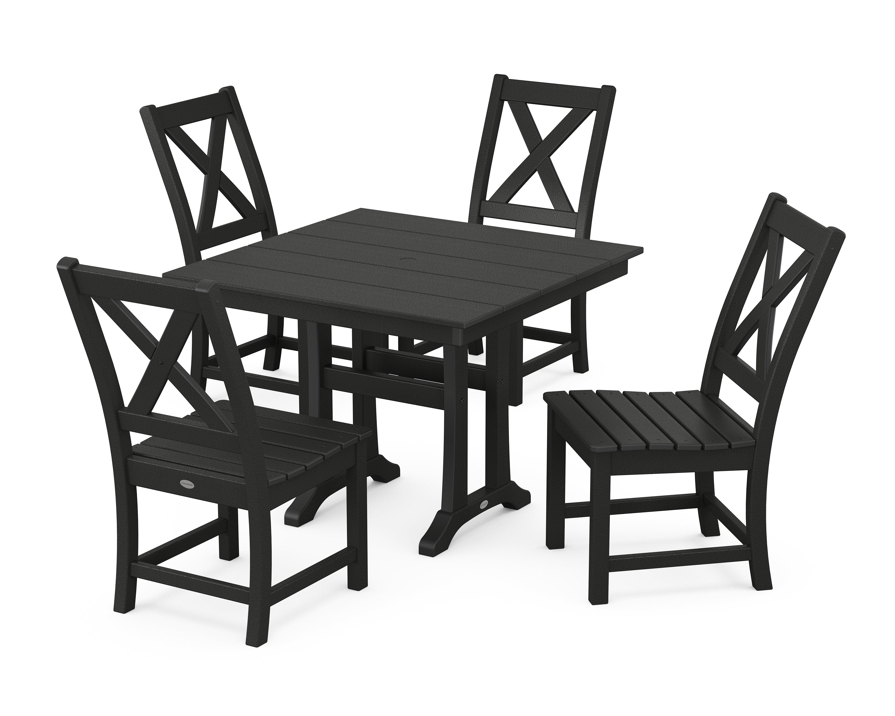 POLYWOOD® Braxton Side Chair 5-Piece Farmhouse Dining Set With Trestle Legs in Black