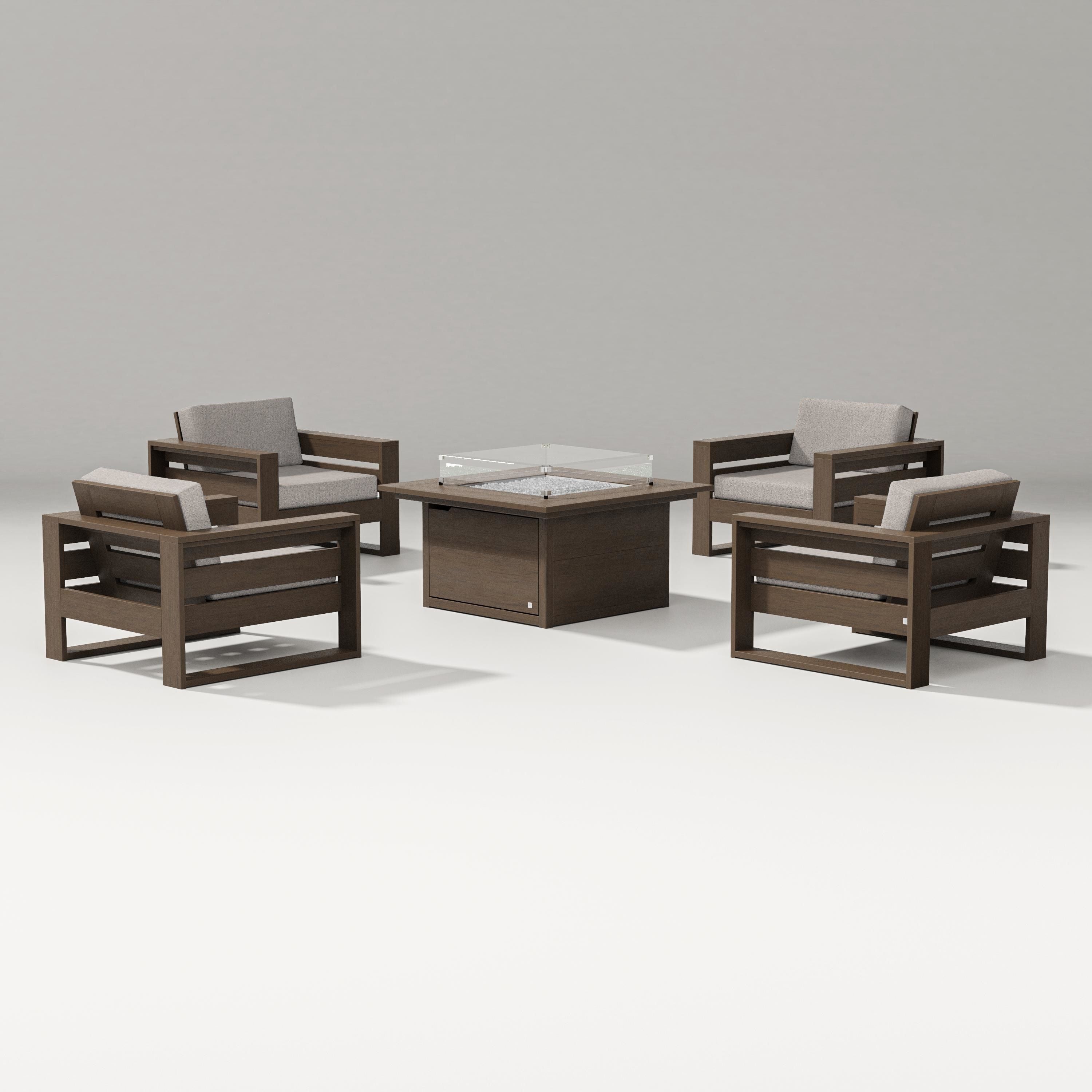 PW Designer Series Latitude 5-Piece Lounge Fire Table Set in Kona / Weathered Tweed