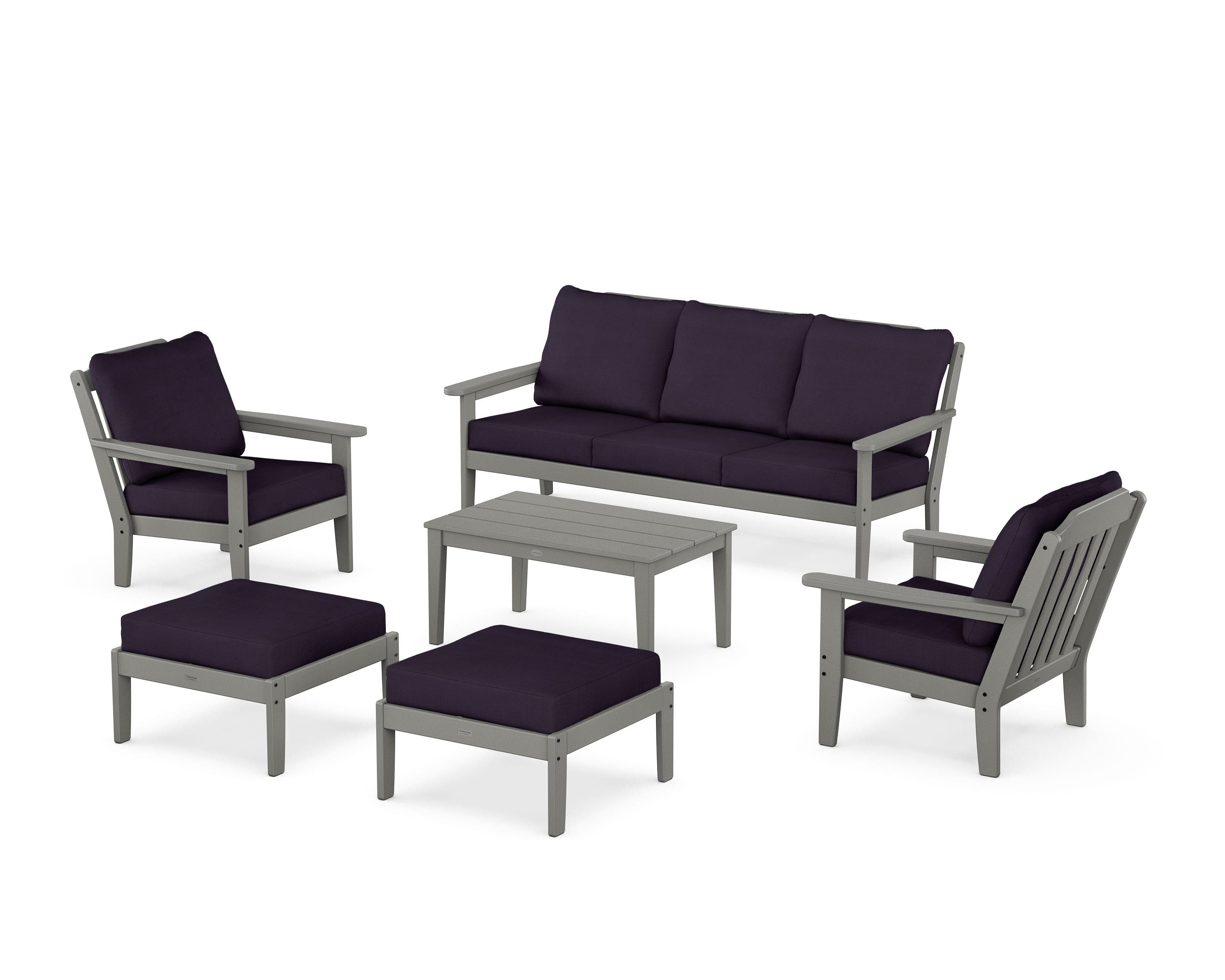 Country Living Cottage 6-Piece Lounge Sofa Set in Slate Grey / Navy Linen