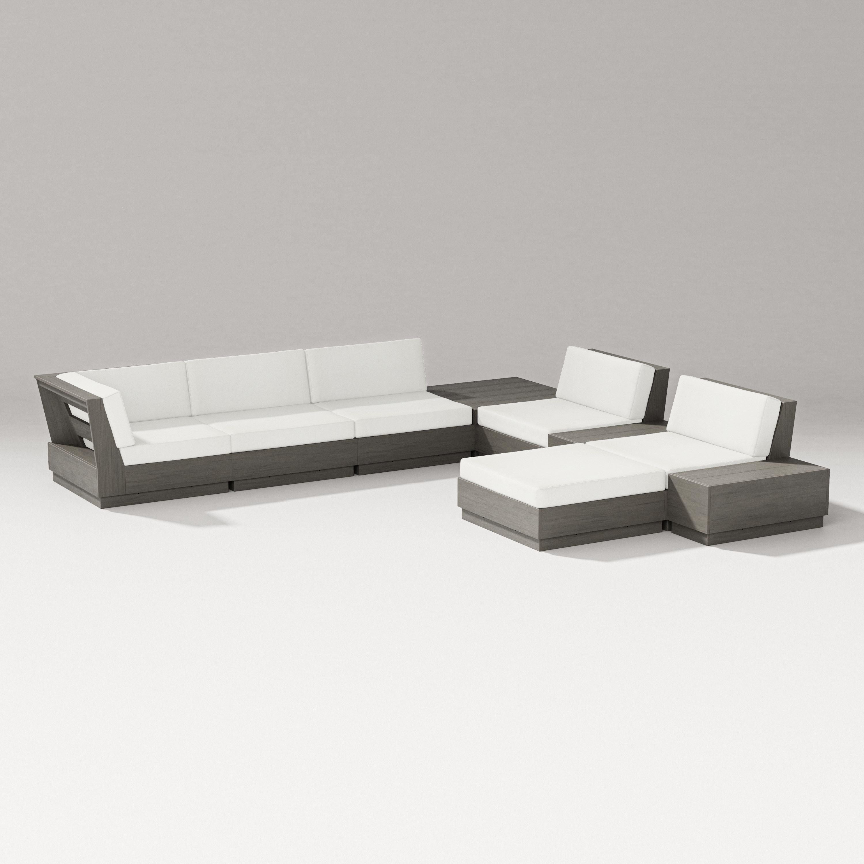 PW Designer Series Elevate 9-Piece Conversation Sectional in Driftwood / Natural Linen