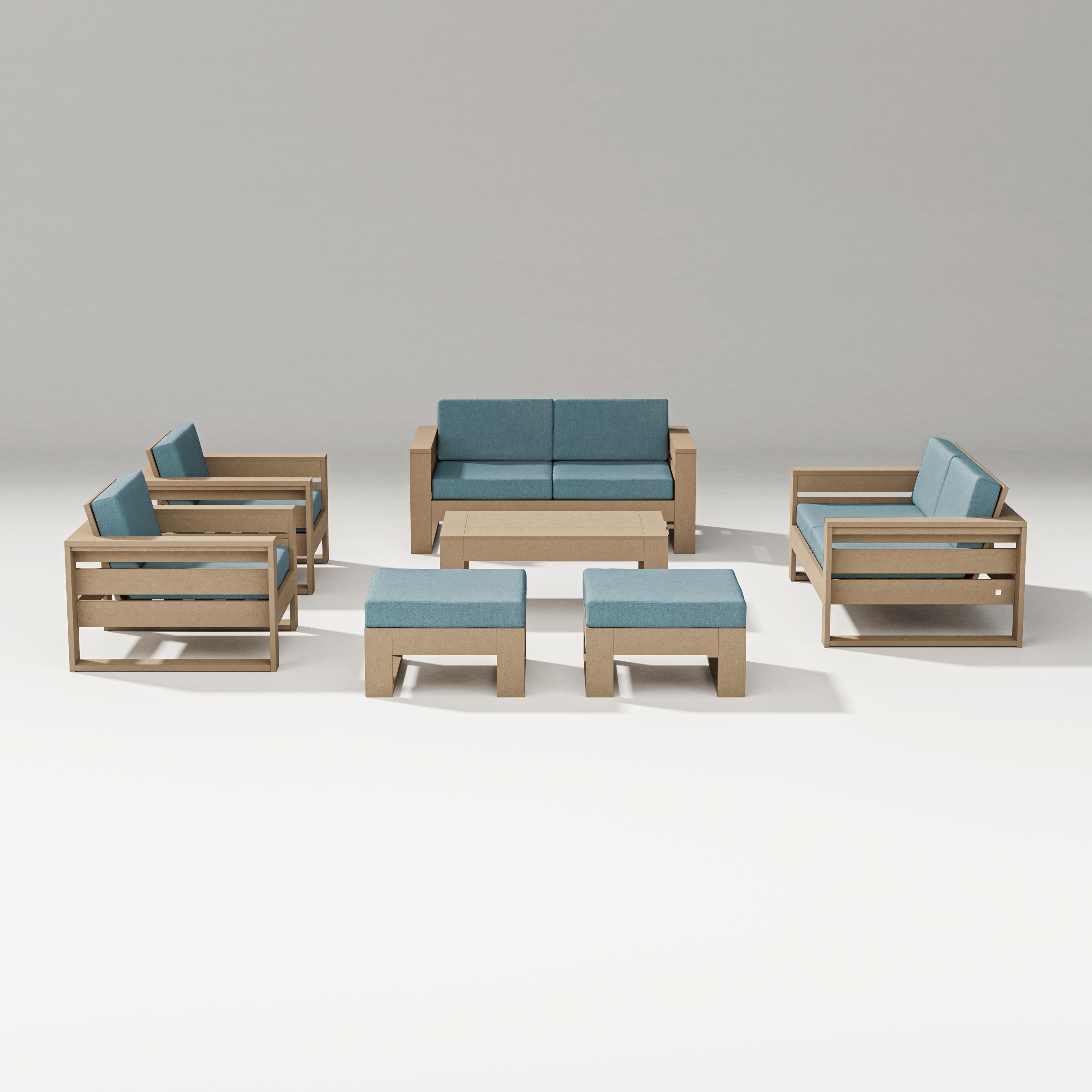 PW Designer Series Latitude 7-Piece Lounge Loveseat Set in Vintage Sahara / Ocean Teal