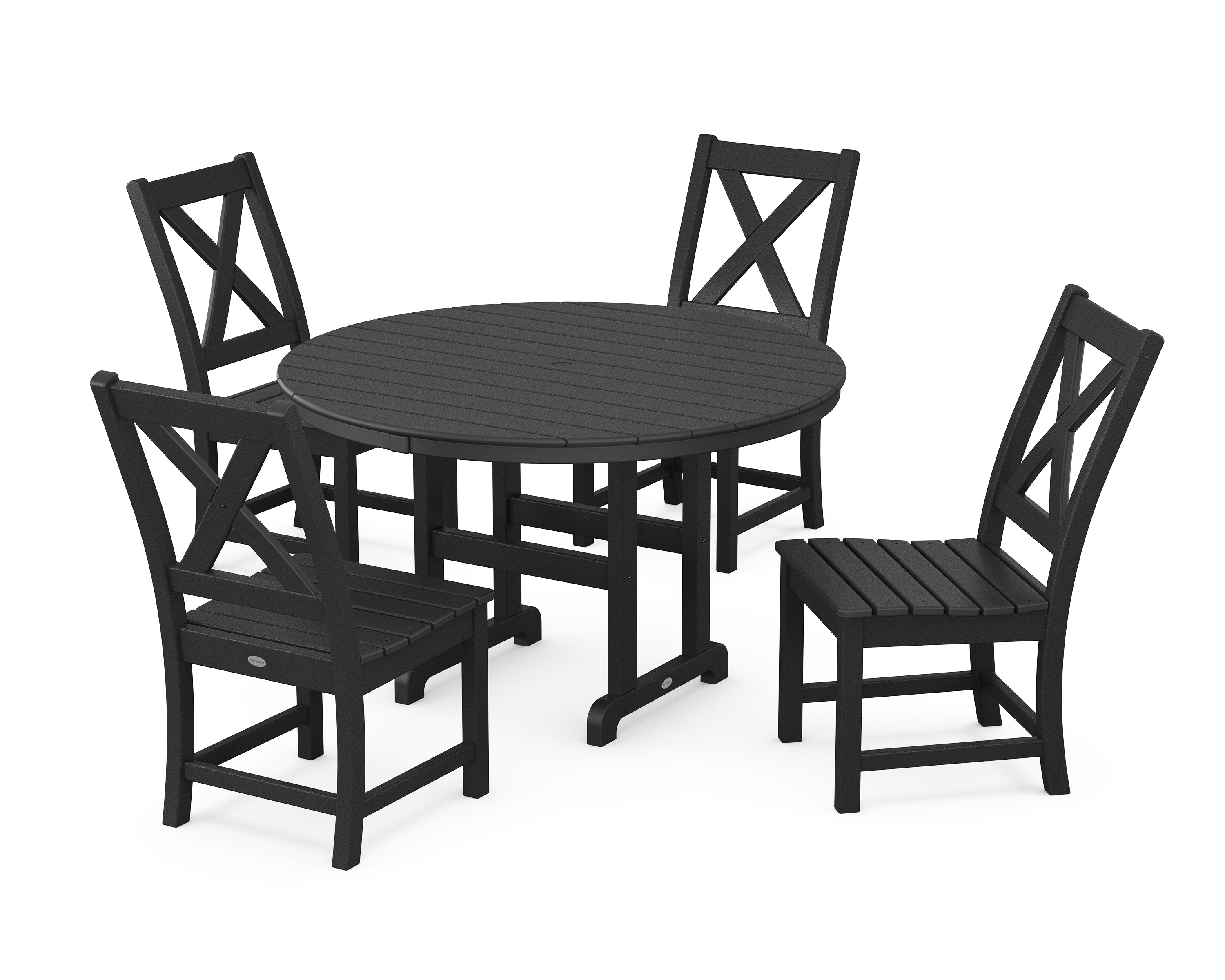 POLYWOOD® Braxton Side Chair 5-Piece Round Dining Set in Black