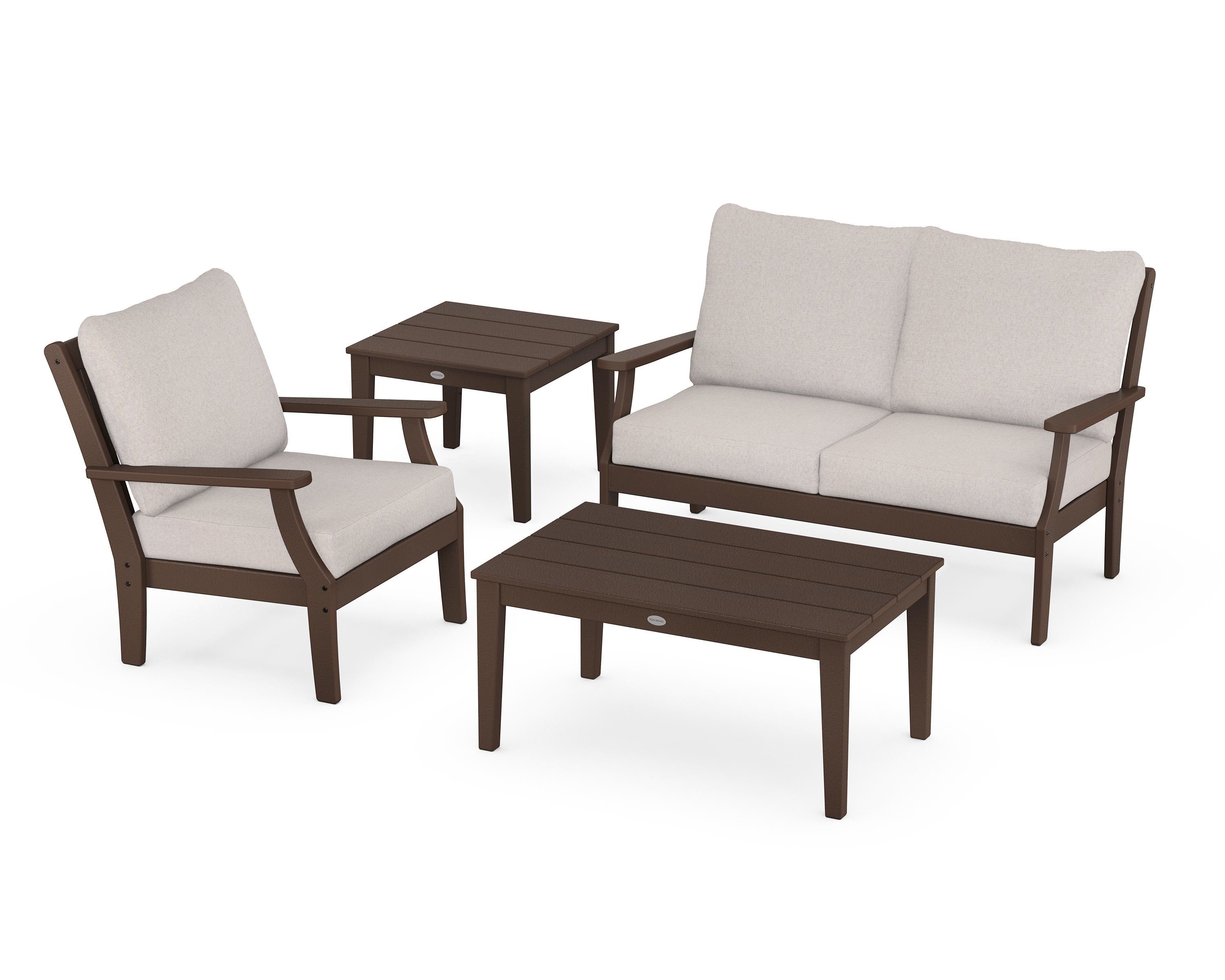 POLYWOOD Braxton 4-Piece Deep Seating Set in Mahogany / Dune Burlap