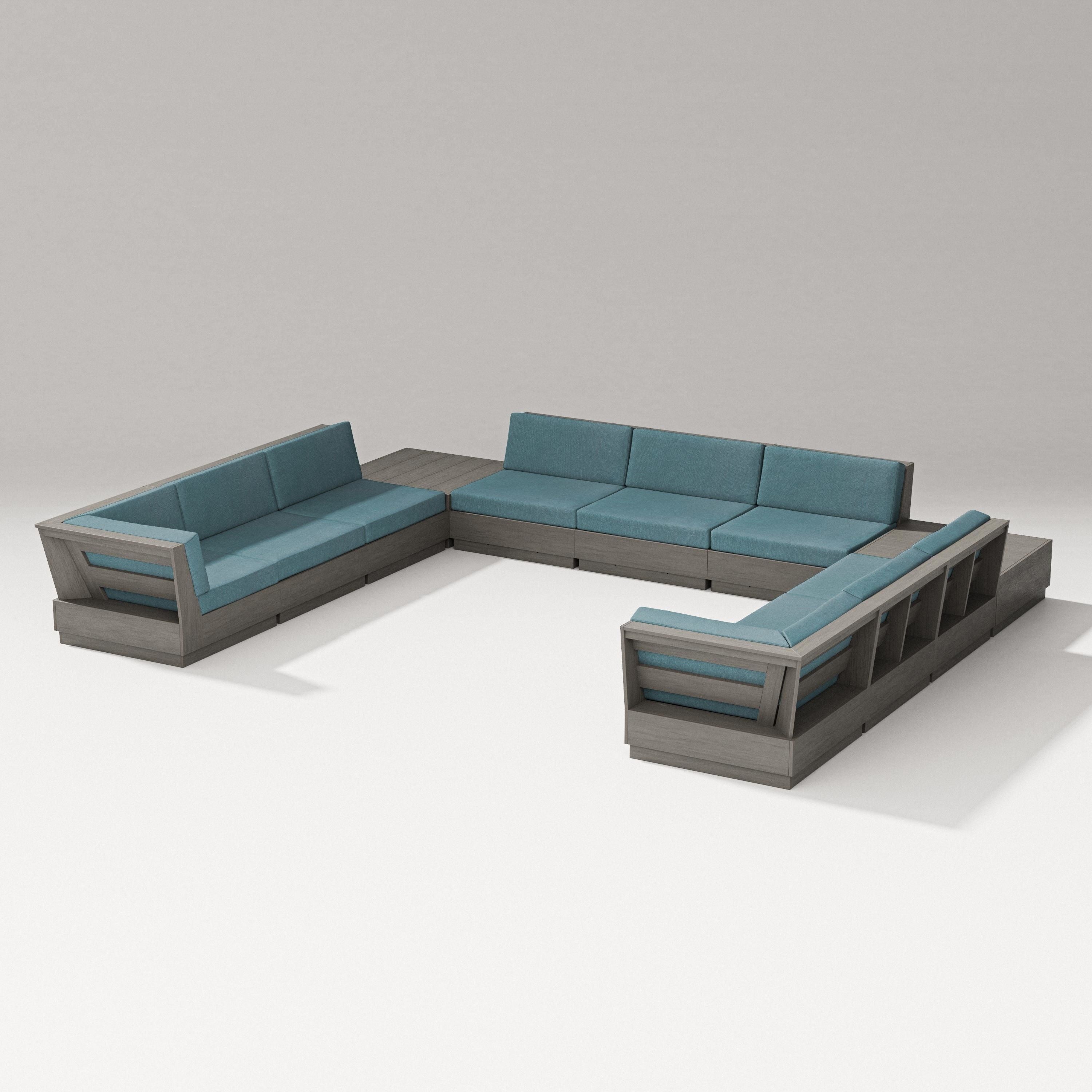 PW Designer Series Elevate 11-Piece U-Shaped Sofa Sectional in Driftwood / Ocean Teal