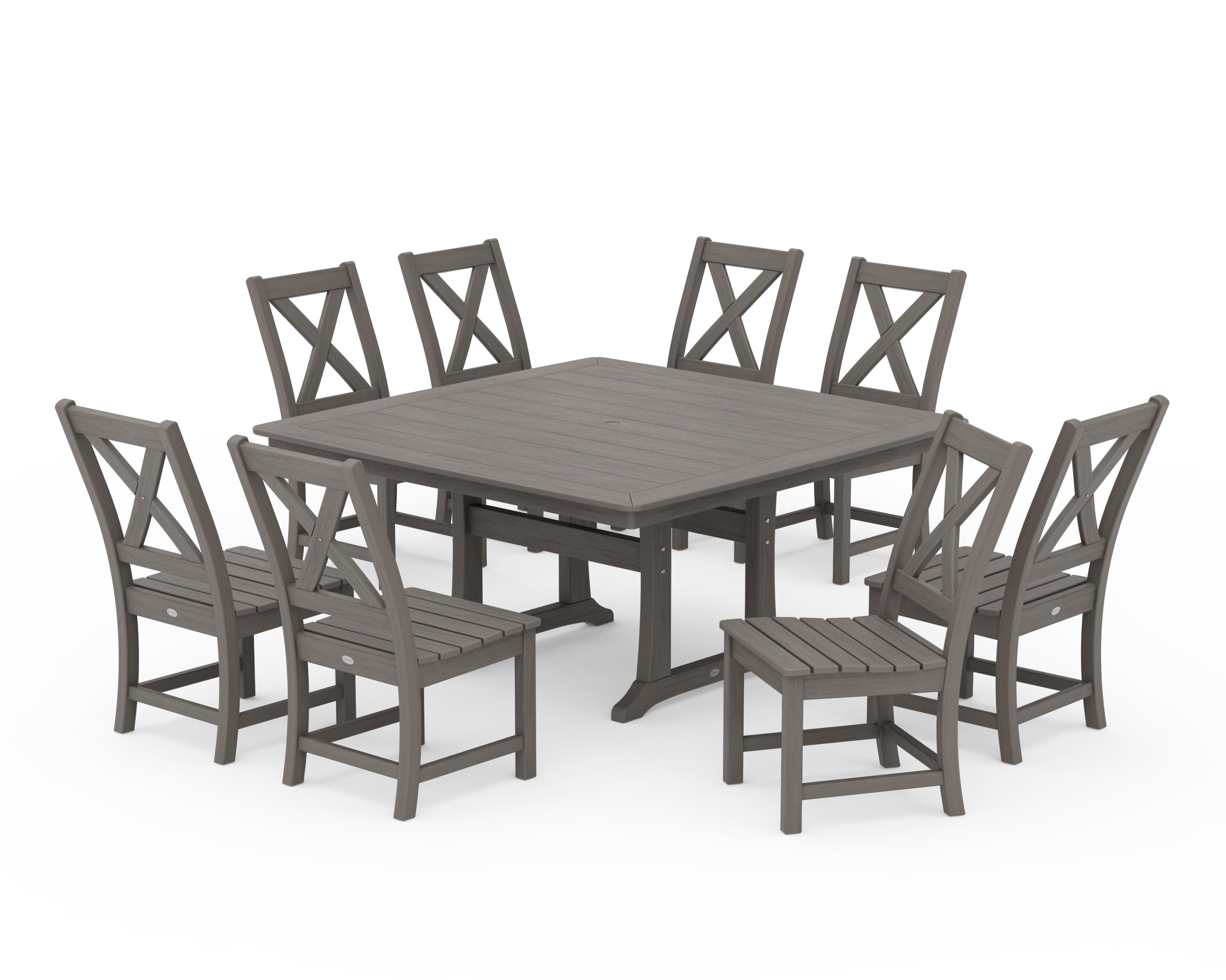 POLYWOOD Braxton 9-Piece Nautical Trestle Dining Set in Driftwood