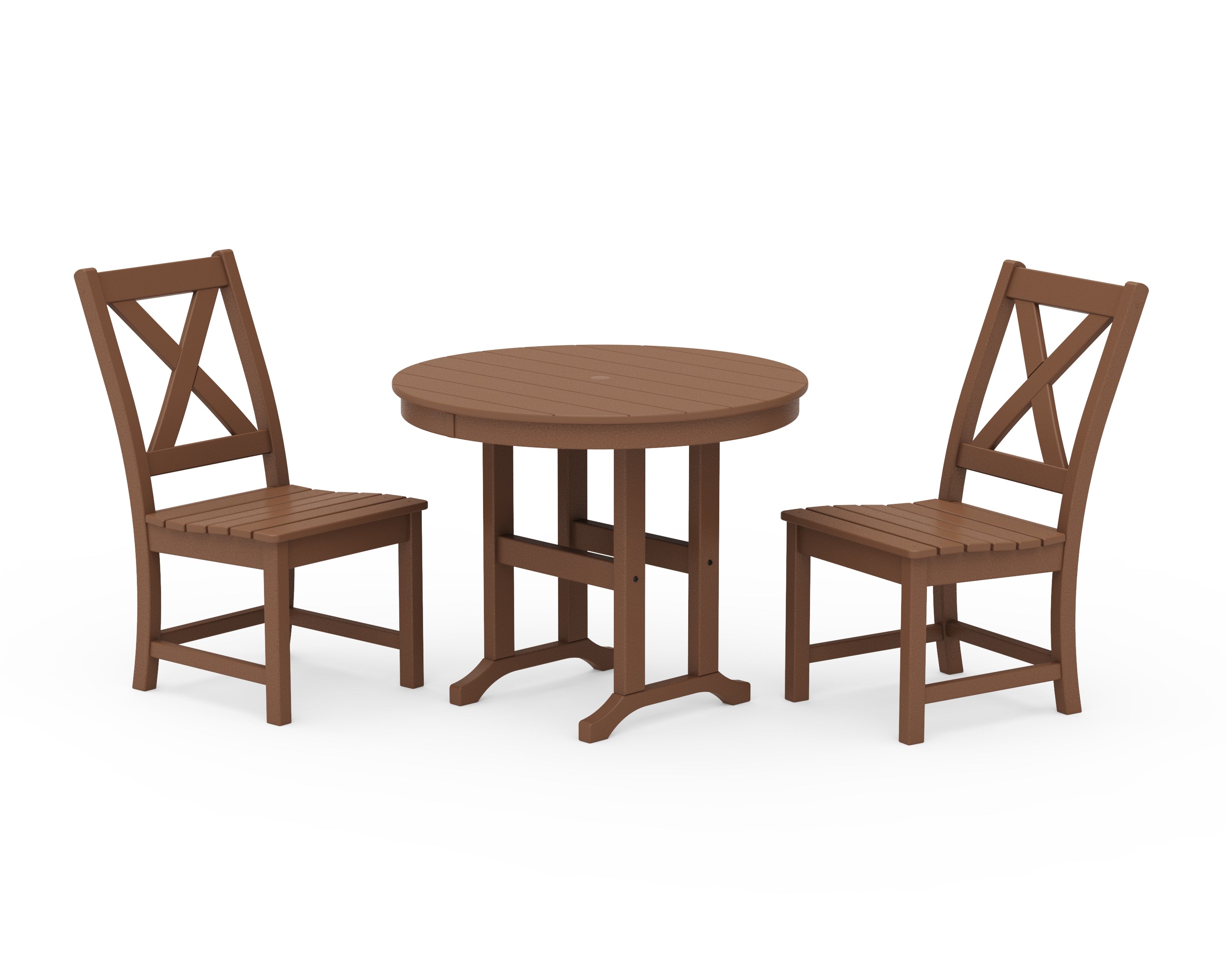 POLYWOOD Braxton Side Chair 3-Piece Round Dining Set in Teak