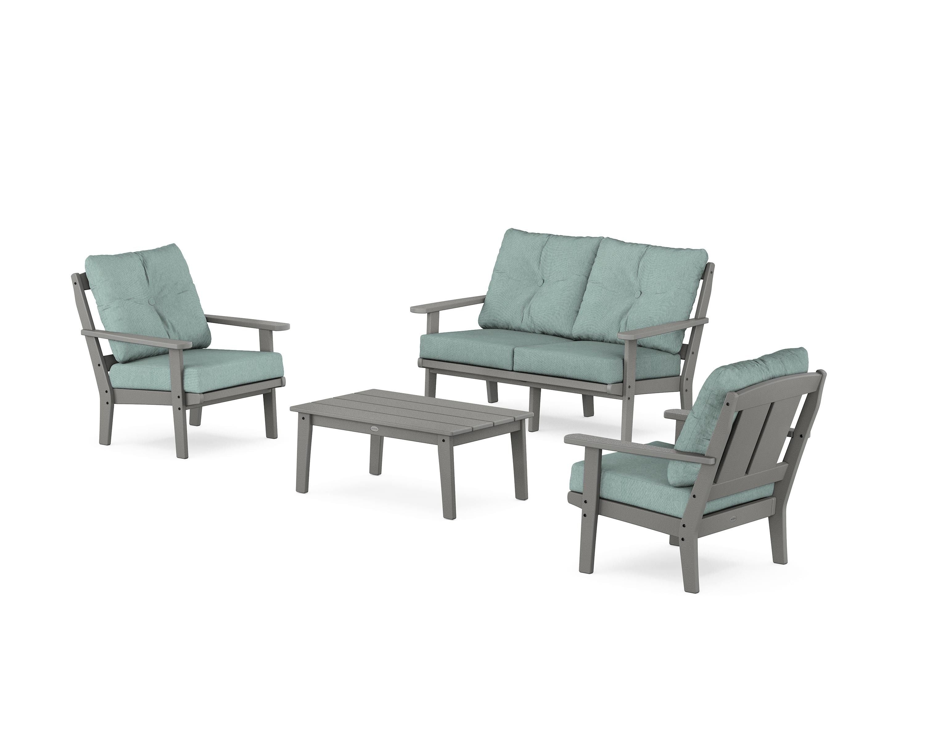 POLYWOOD Mission 4-Piece Deep Seating Set with Loveseat in Slate Grey / Glacier Spa