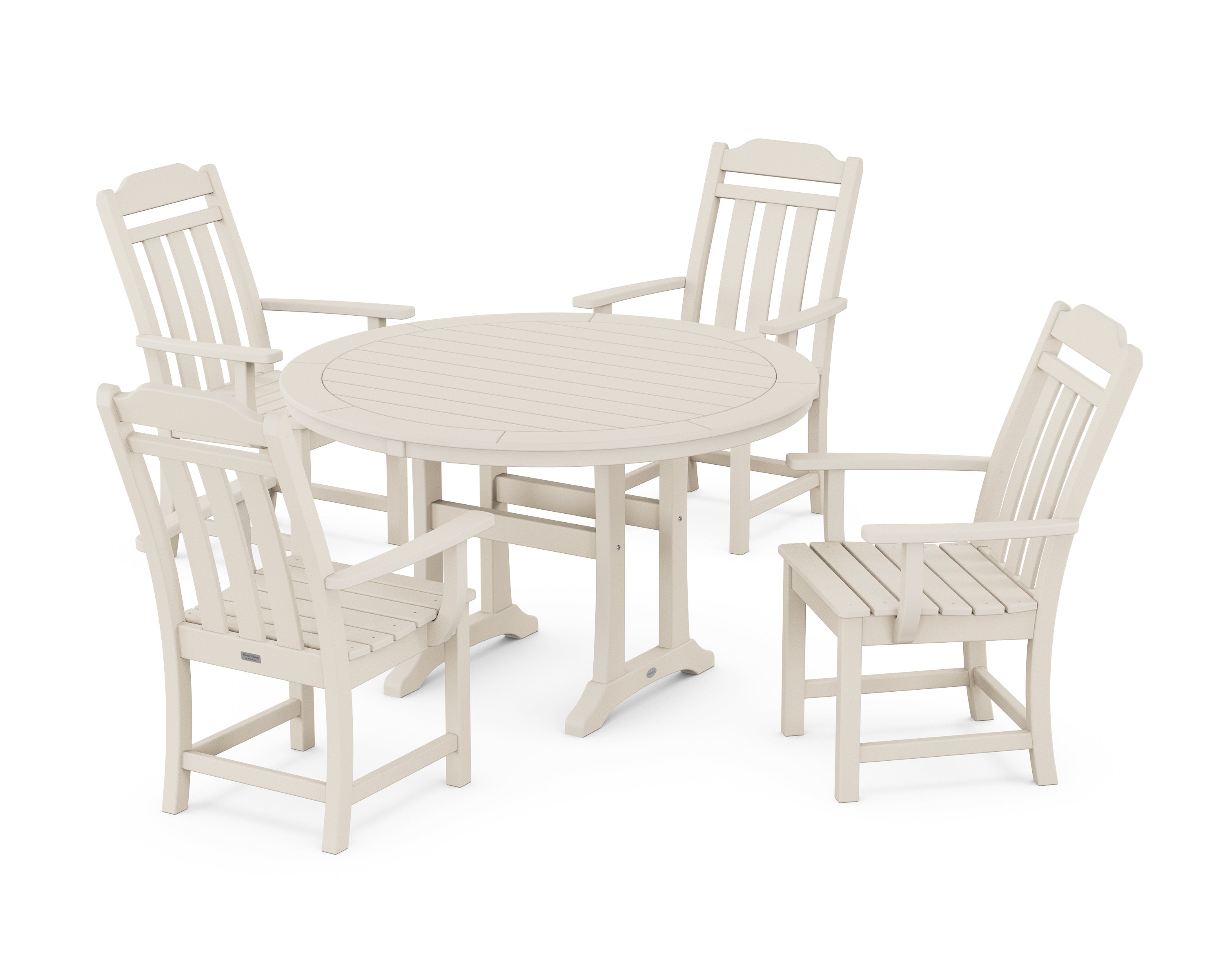 Polywood Country Living 5-Piece Round Dining Set with Trestle Legs in Sand