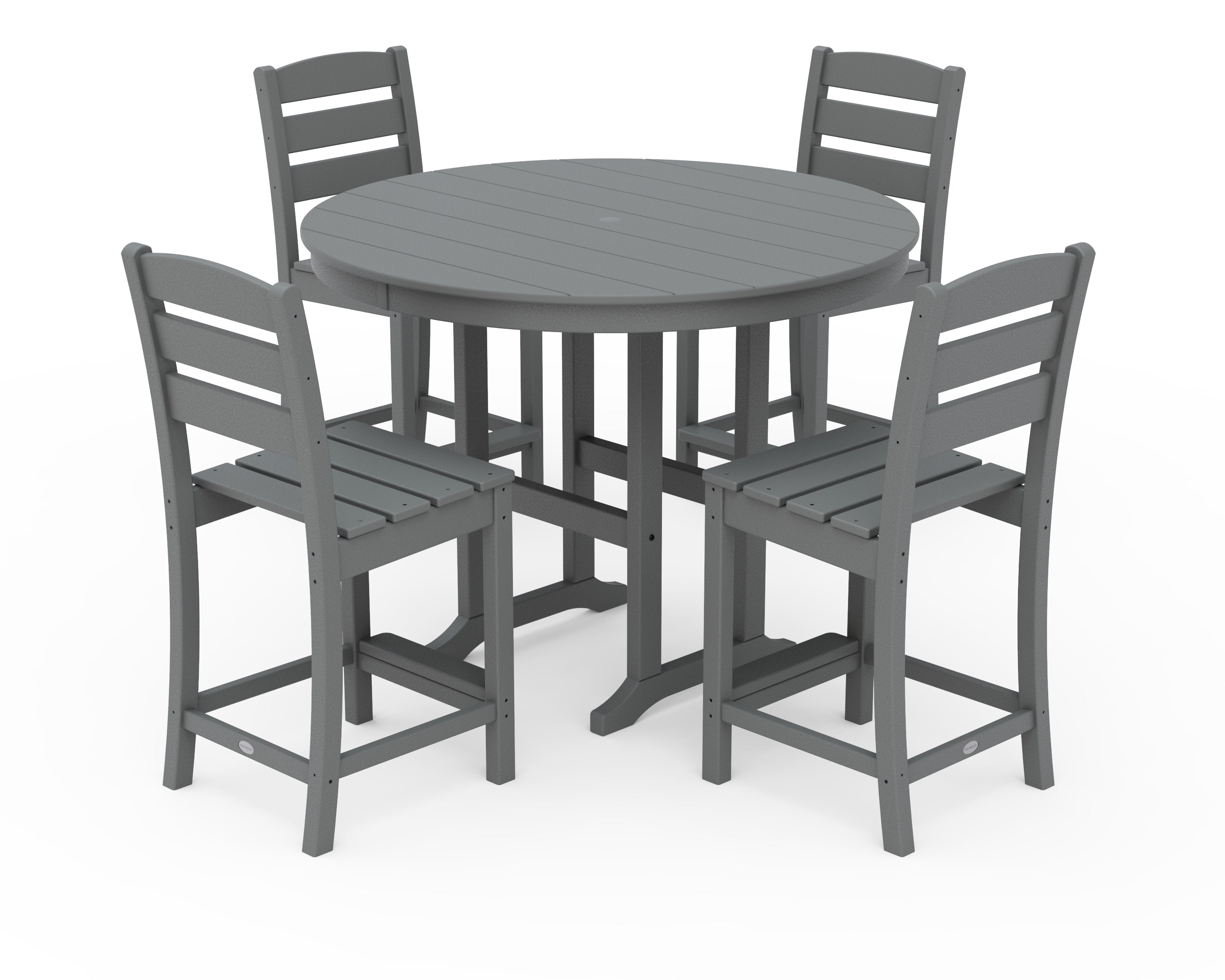 POLYWOOD Lakeside 5-Piece Farmhouse Round Side Chair Counter  Set in Slate Grey