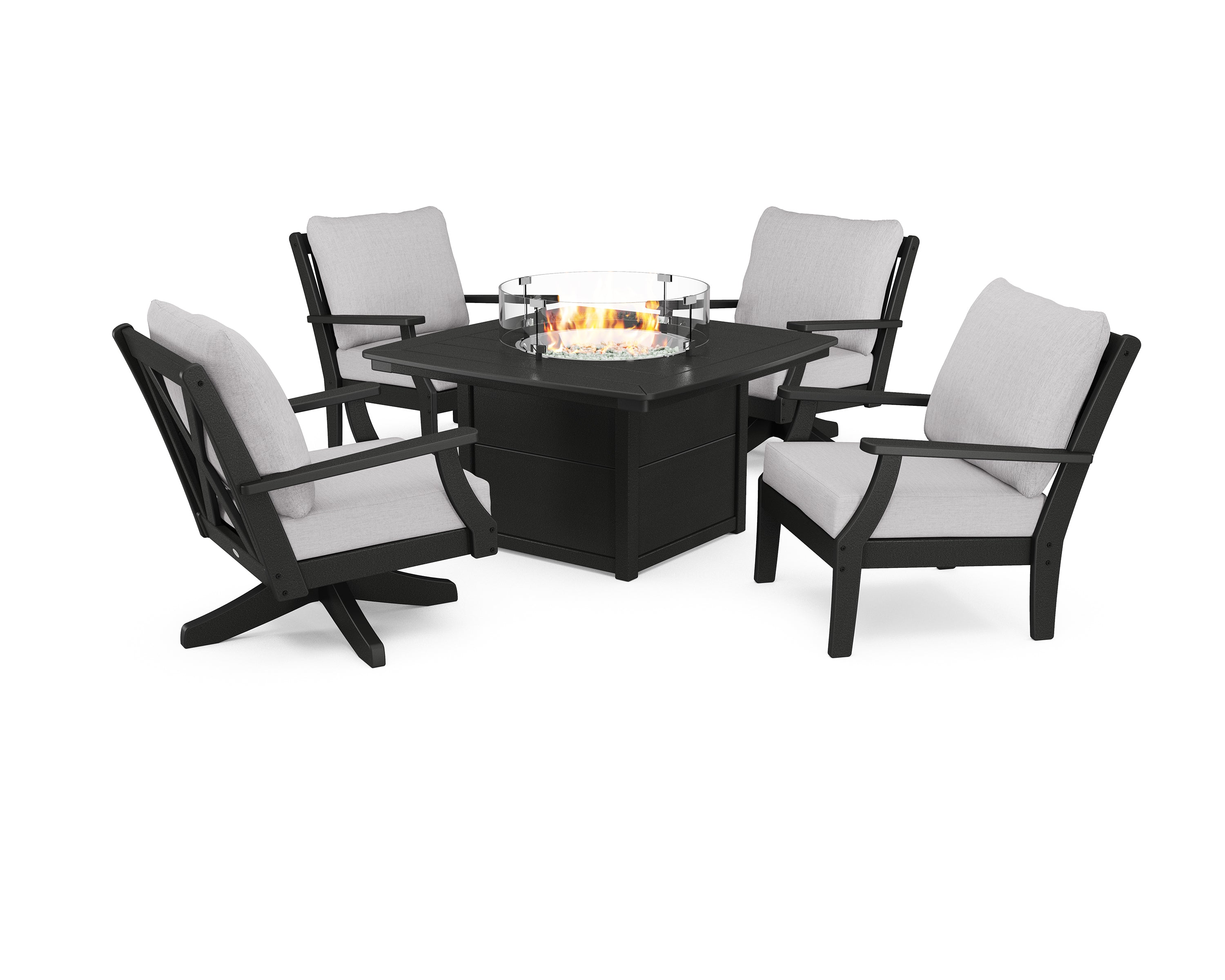 POLYWOOD Braxton 5-Piece Deep Seating Set with Fire Table in Black / Granite