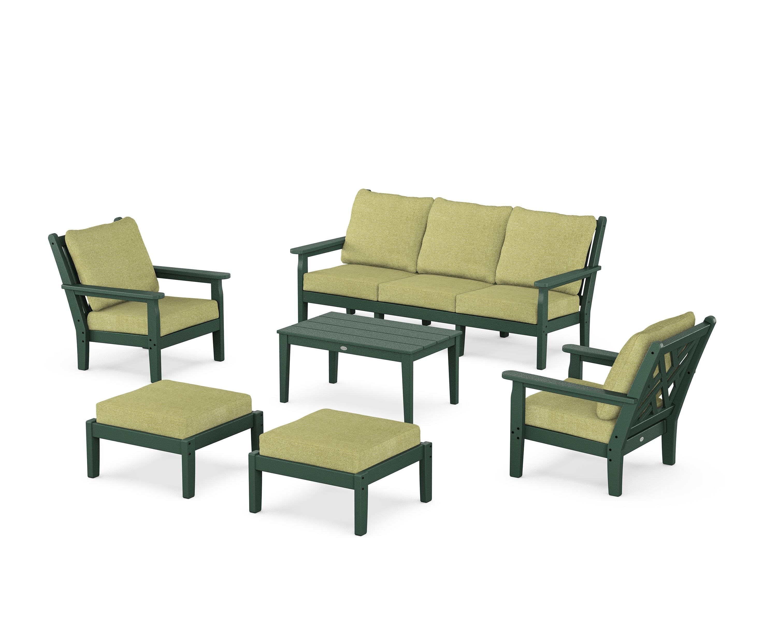 POLYWOOD Chippendale 6-Piece Lounge Sofa Set in Green / Chartreuse Boucle