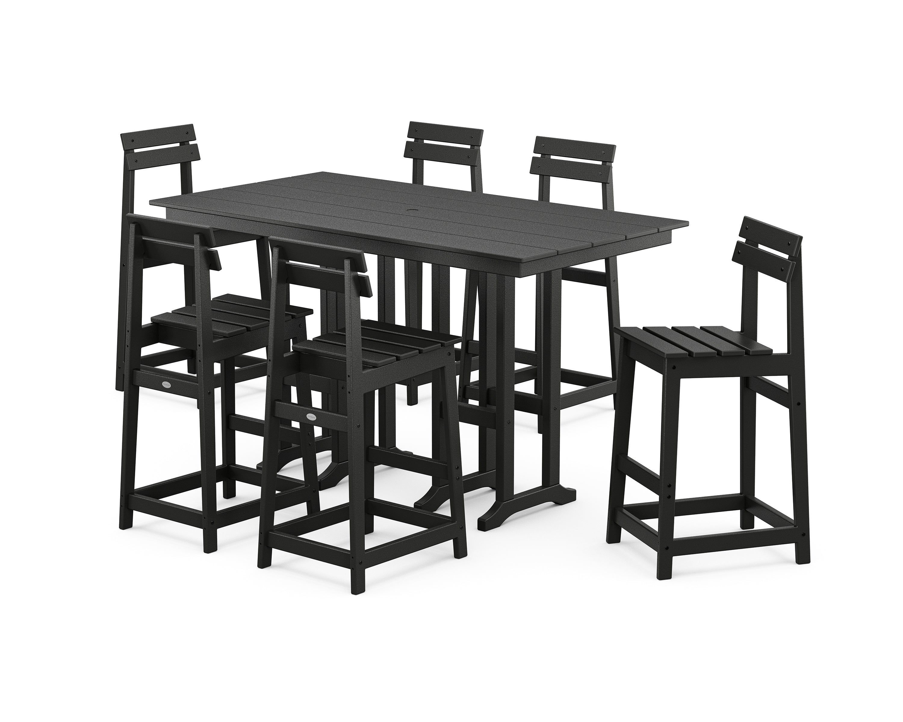 POLYWOOD Modern Studio Plaza Bar Chair 7-Piece Set in Black