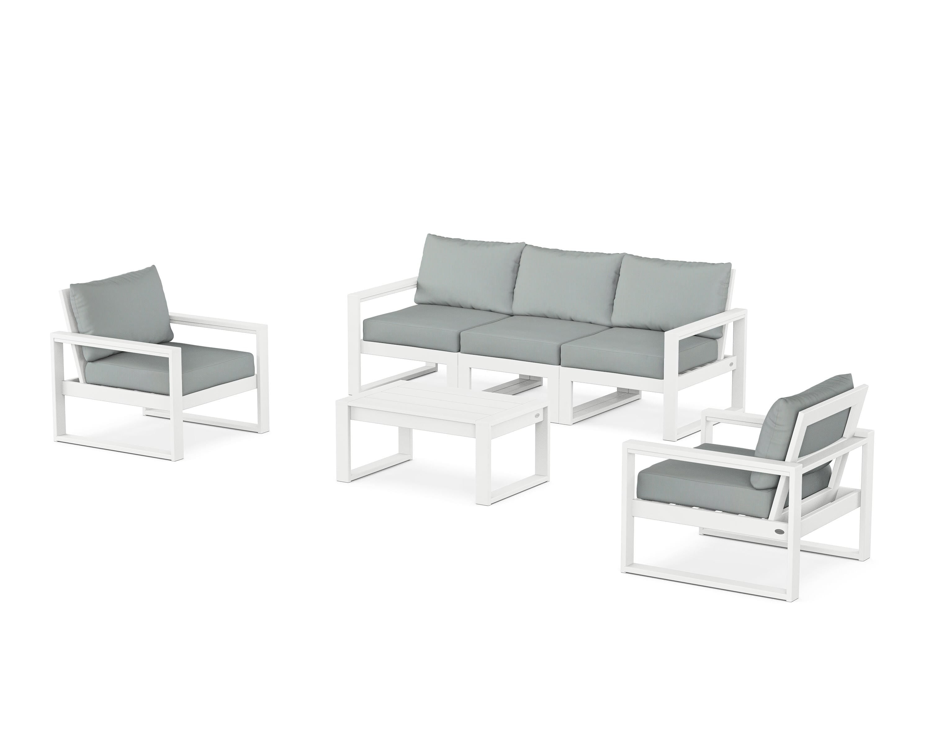 POLYWOOD EDGE Sectional 4-Piece Deep Seating Set with Sofa in White / Spa
