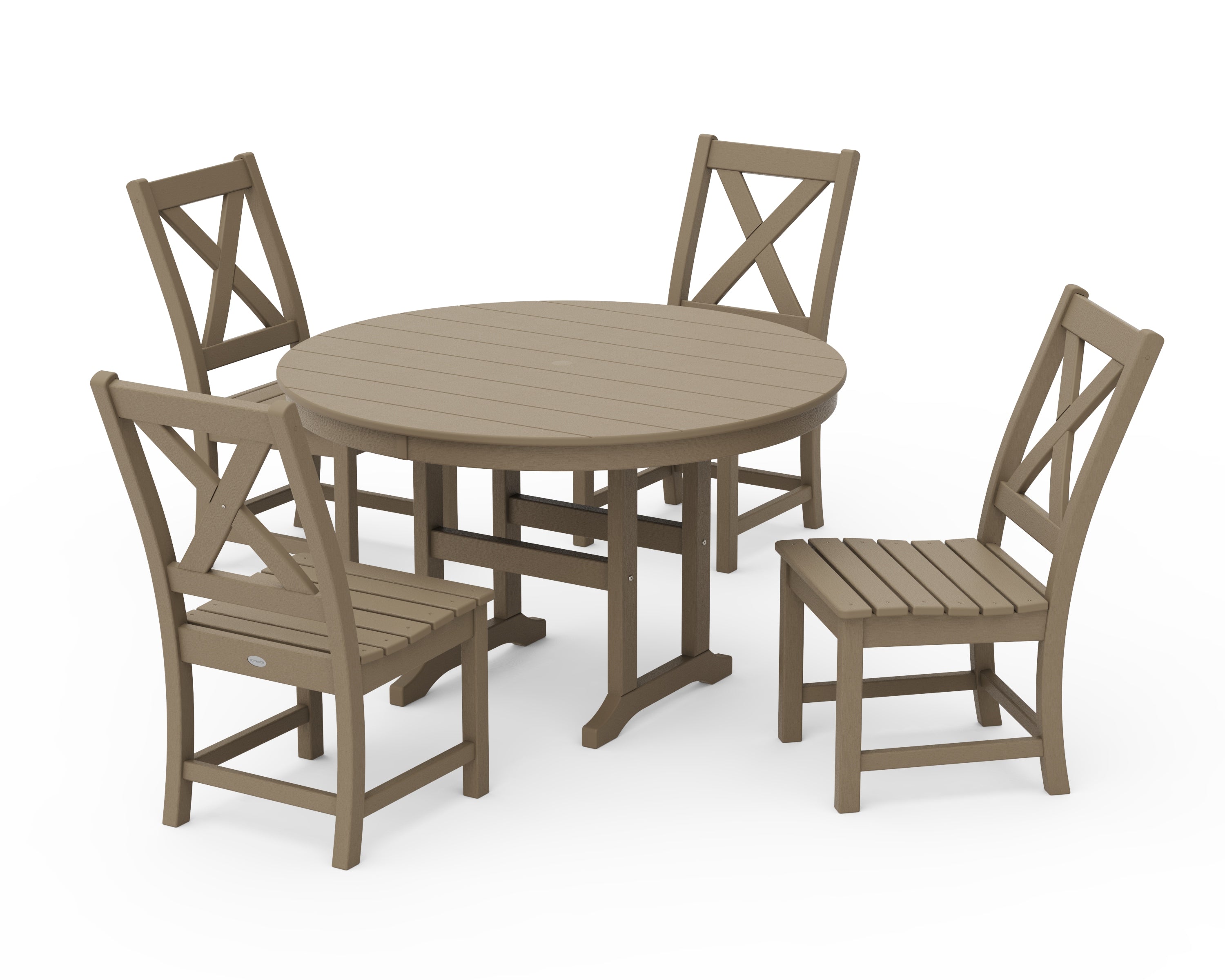 POLYWOOD Braxton Side Chair 5-Piece Round Dining Set in Vintage Sahara