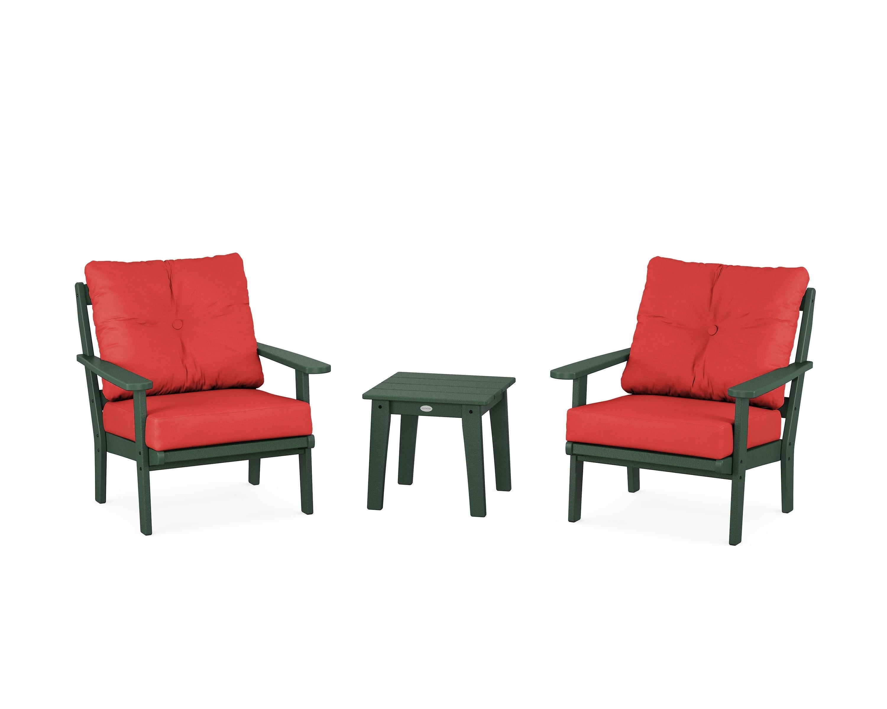 POLYWOOD Mission 3-Piece Deep Seating Set in Green / Crimson Linen