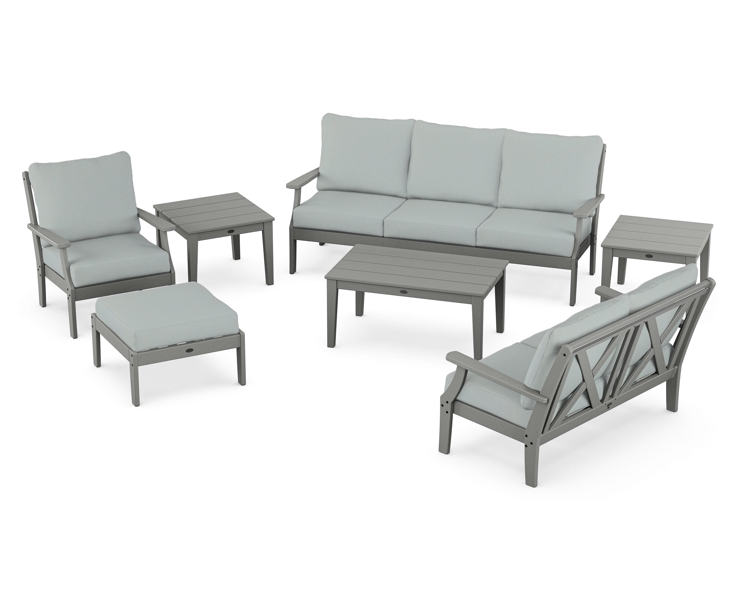 POLYWOOD Braxton 7-Piece Deep Seating Set in Slate Grey / Spa