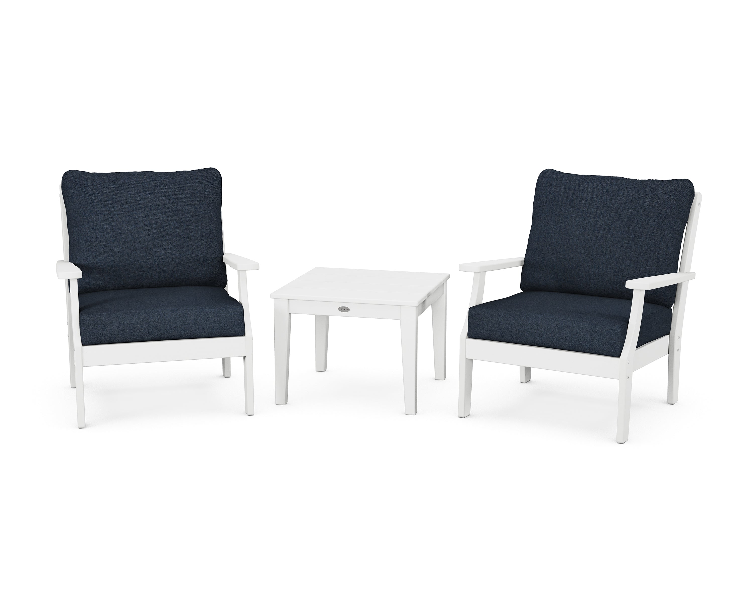 POLYWOOD Braxton 3-Piece Deep Seating Set in White / Marine Indigo
