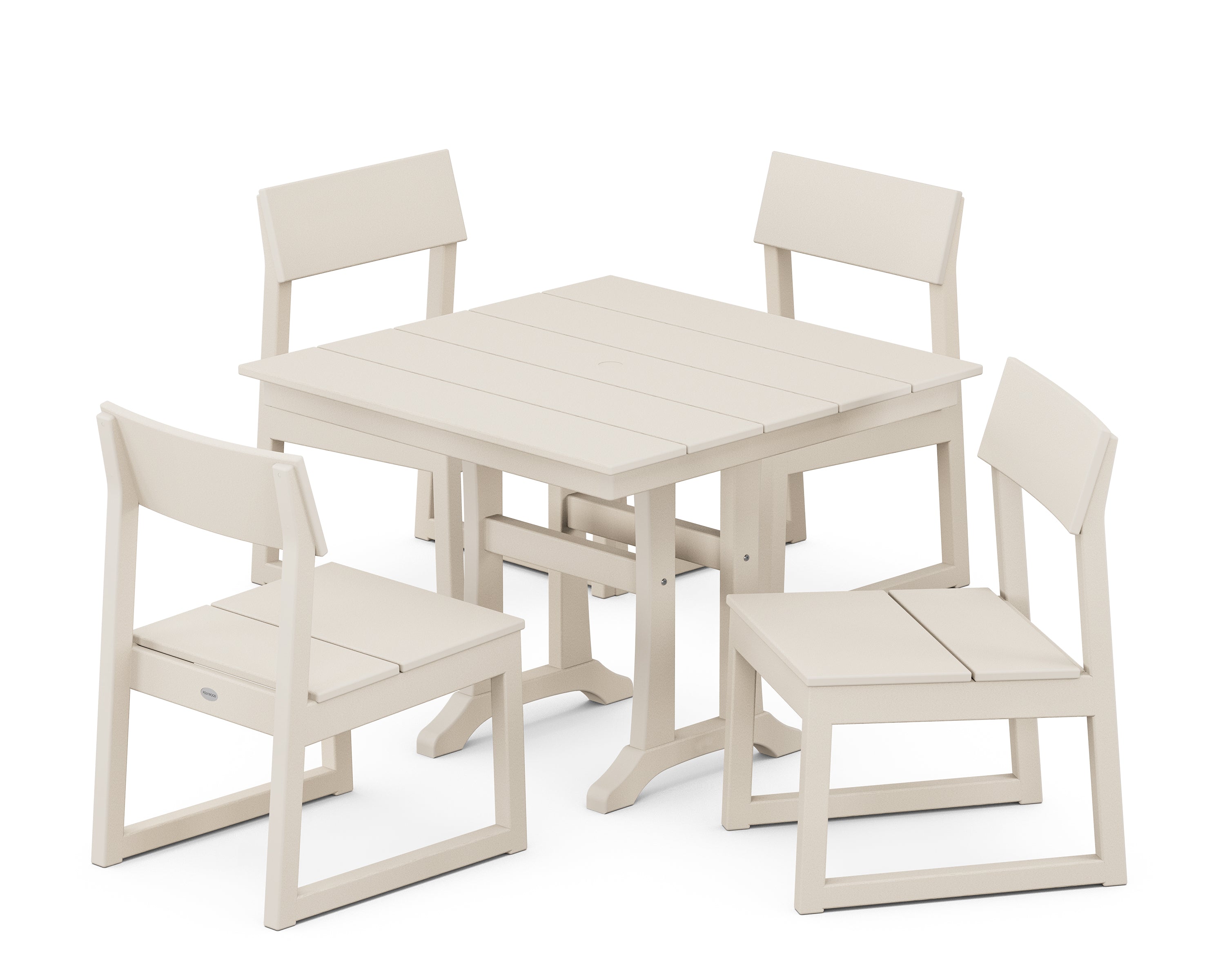 POLYWOOD® EDGE 5-Piece Farmhouse Trestle Side Chair Dining Set in Sand