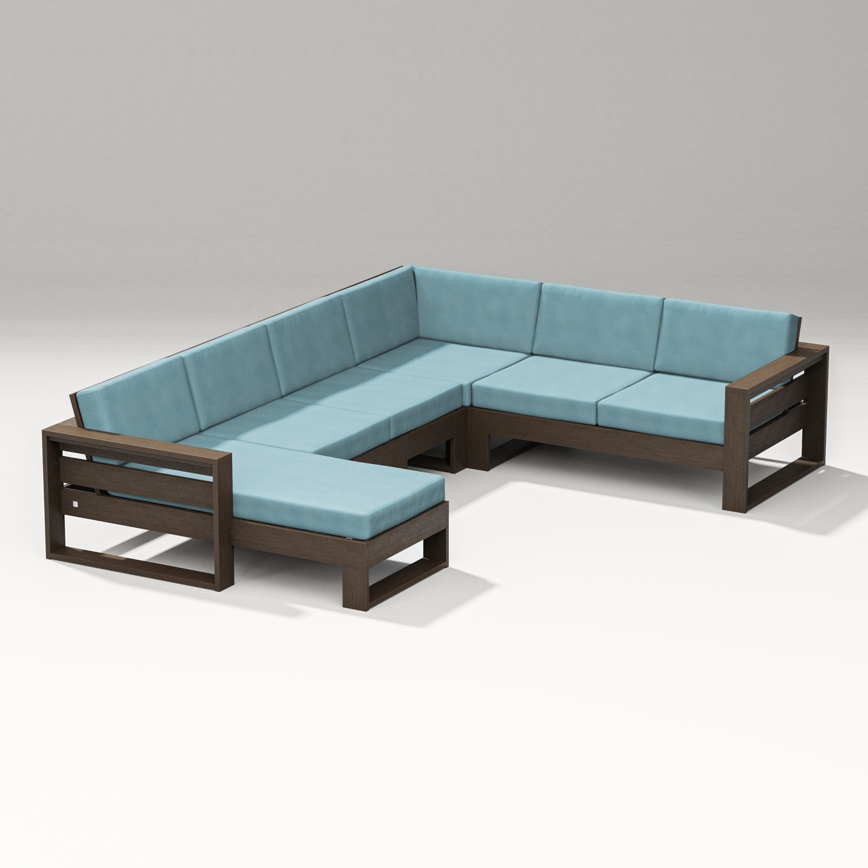 PW Designer Series Latitude Corner Sectional with Left Chaise in Kona / Lattice Sky Blue
