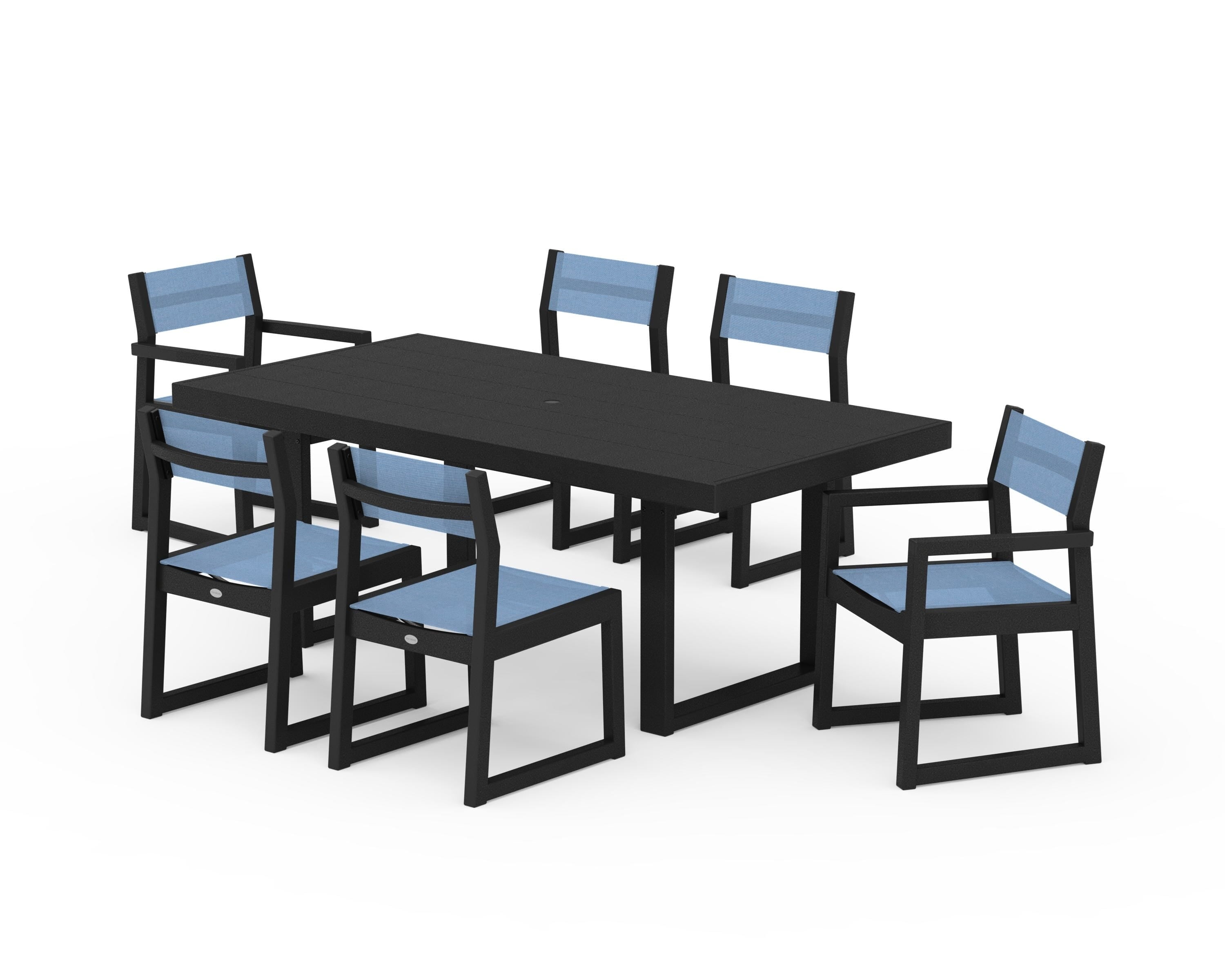 POLYWOOD EDGE Sling 7-Piece Dining Set in Black / Poolside Sling