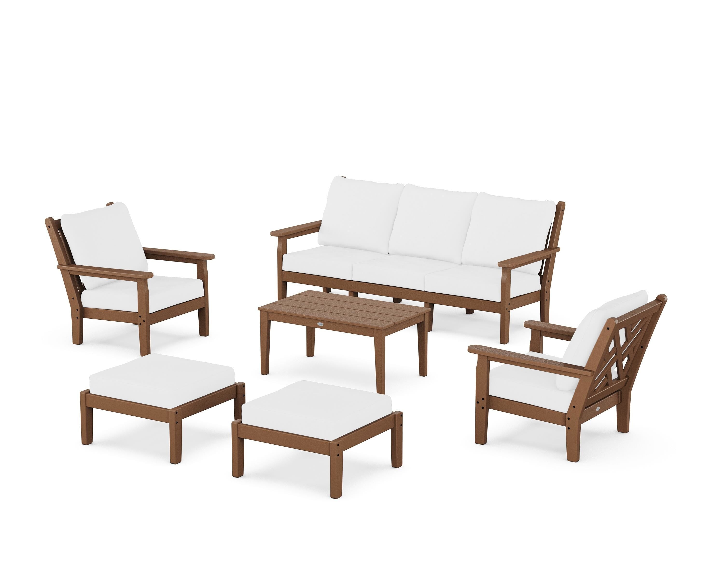 POLYWOOD Chippendale 6-Piece Lounge Sofa Set in Teak / Natural