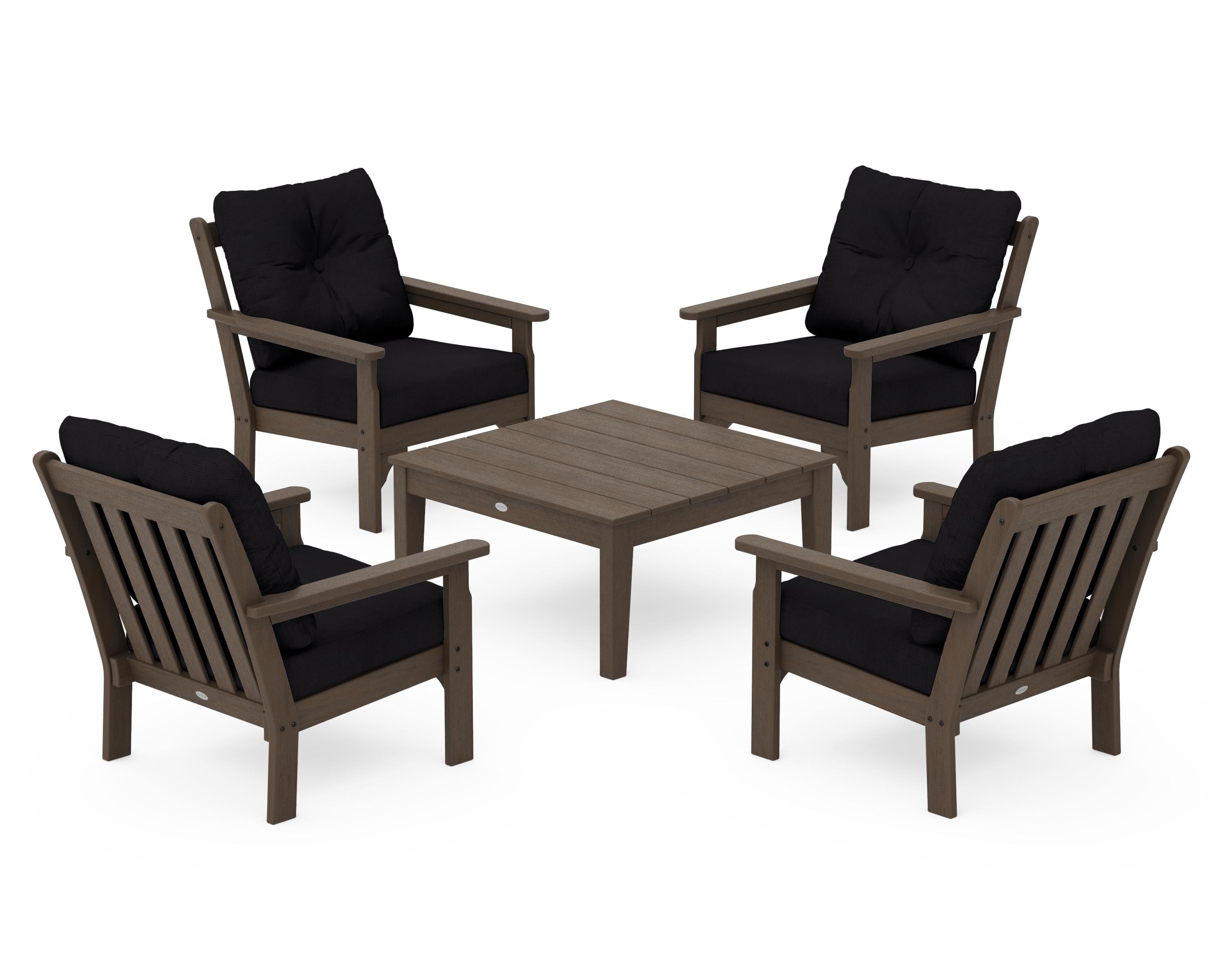 POLYWOOD Vineyard 5-Piece Deep Seating Conversation Set in Kona / Midnight Linen