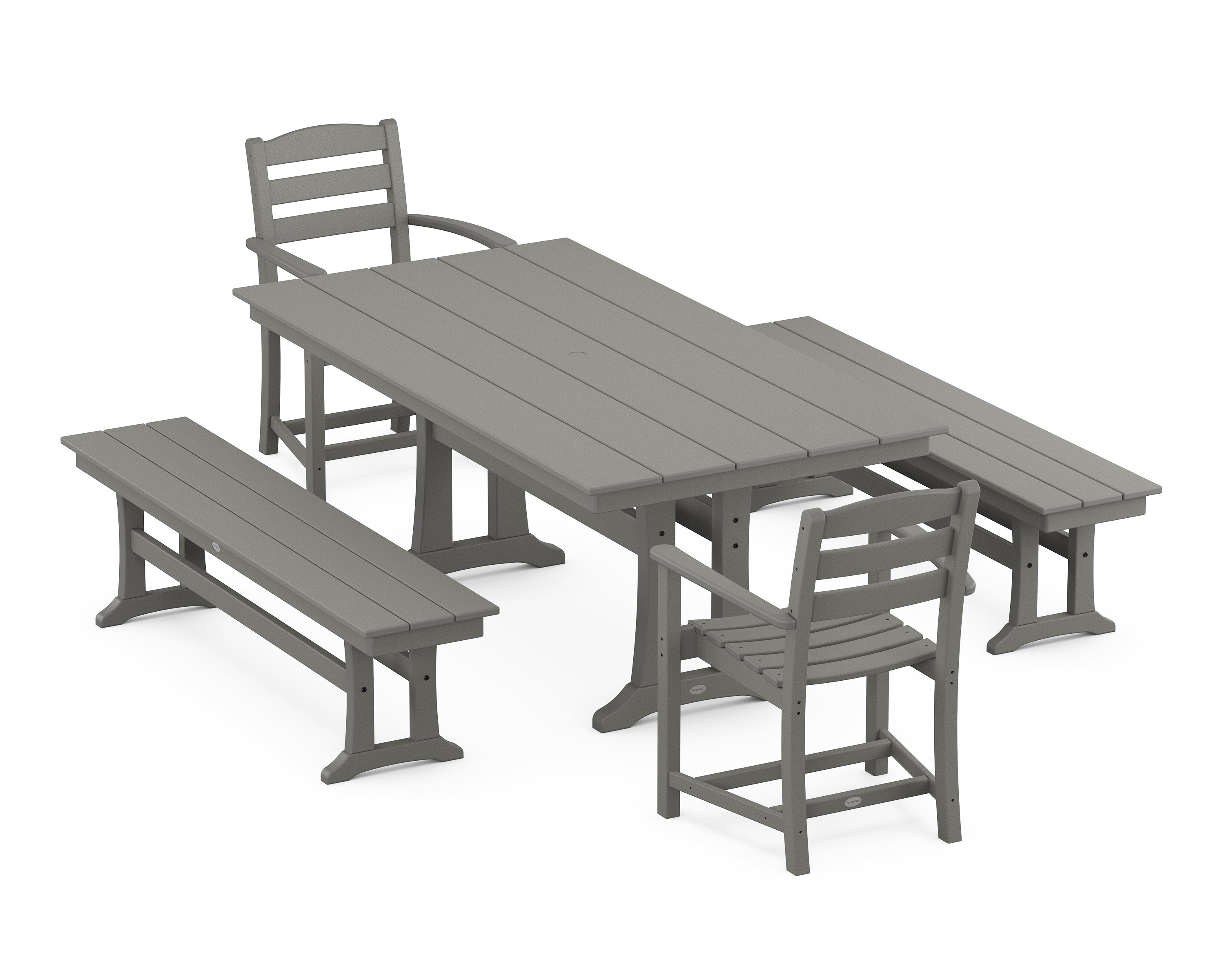 POLYWOOD La Casa Cafe 5-Piece Farmhouse Dining Set With Trestle Legs in Slate Grey