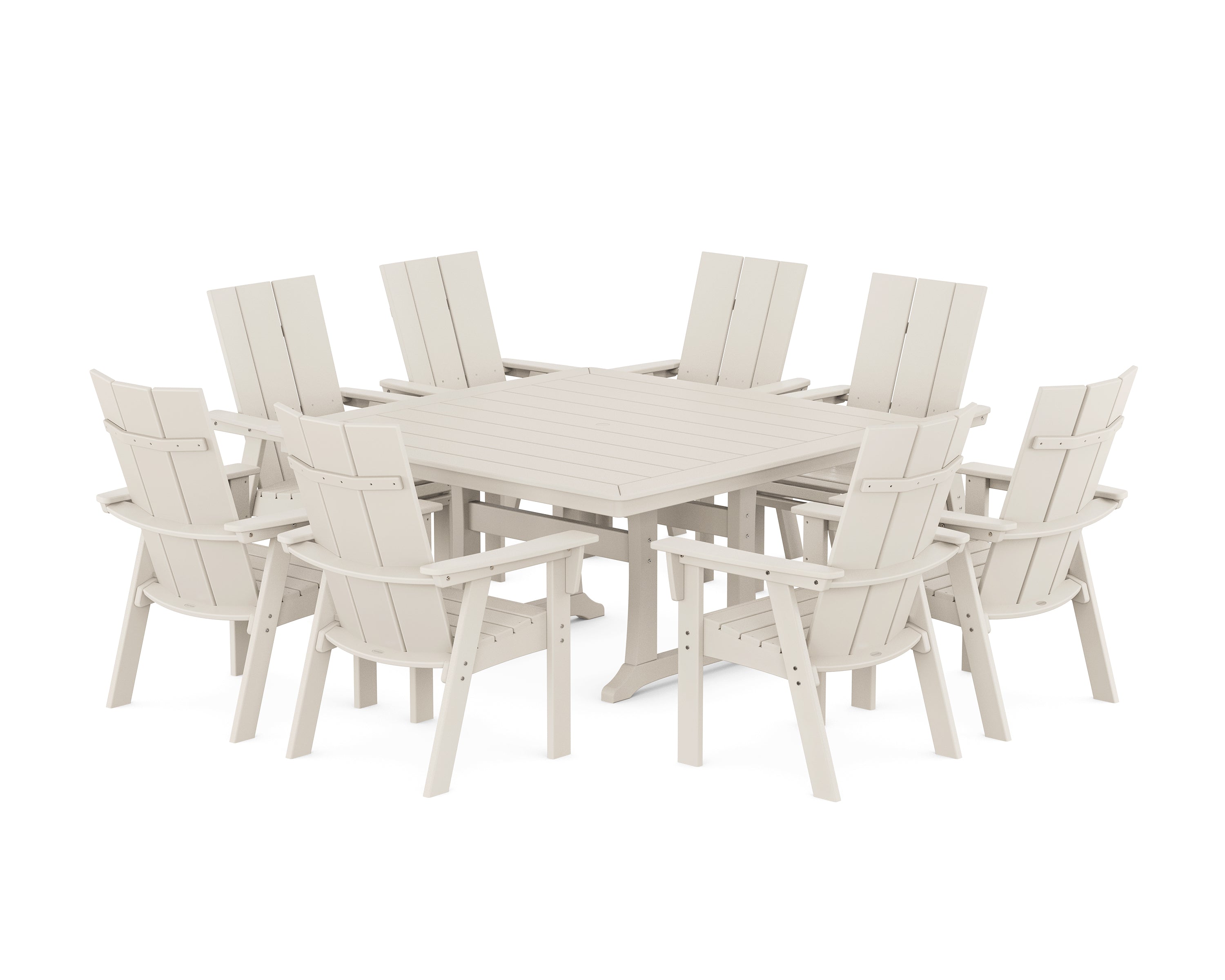POLYWOOD Modern Curveback Adirondack 9-Piece Square Dining Set with Trestle Legs in Sand