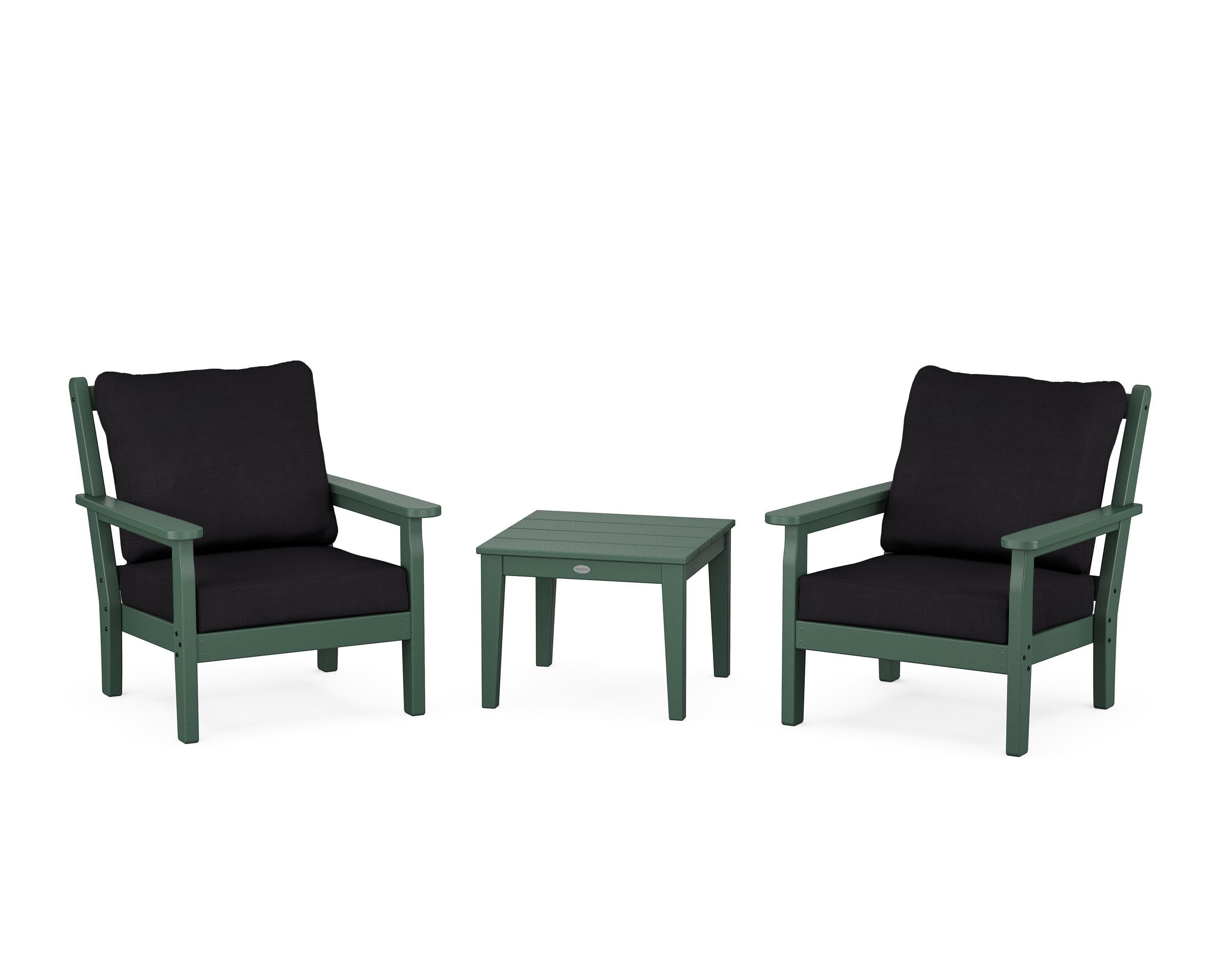 POLYWOOD Chippendale 3-Piece Deep Seating Set in Green / Midnight Linen