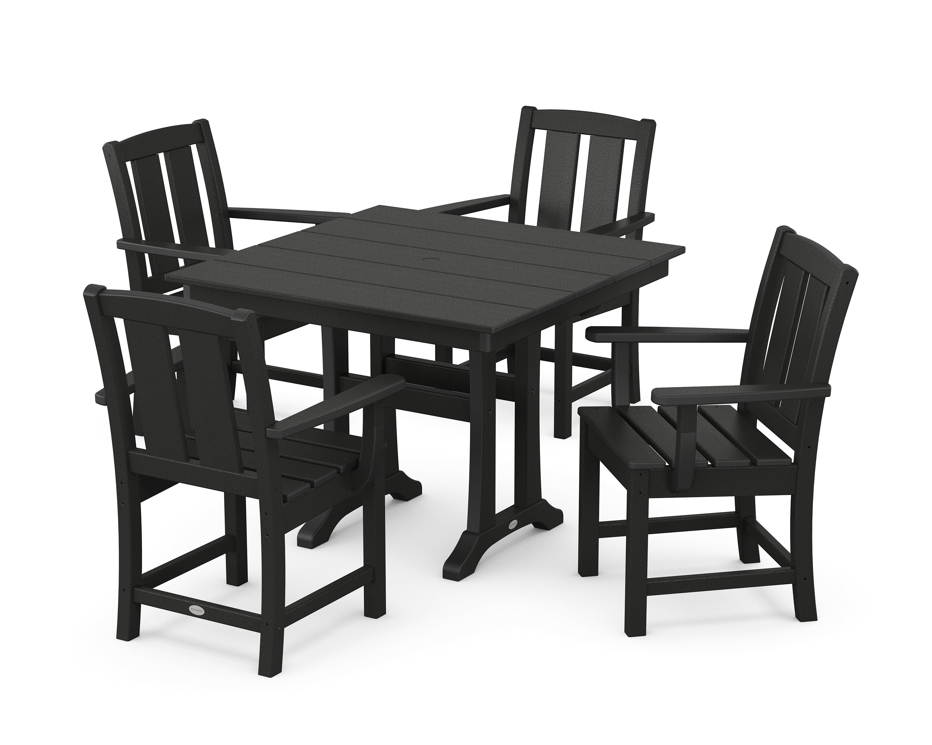 POLYWOOD® Mission 5-Piece Farmhouse Dining Set with Trestle Legs in Black