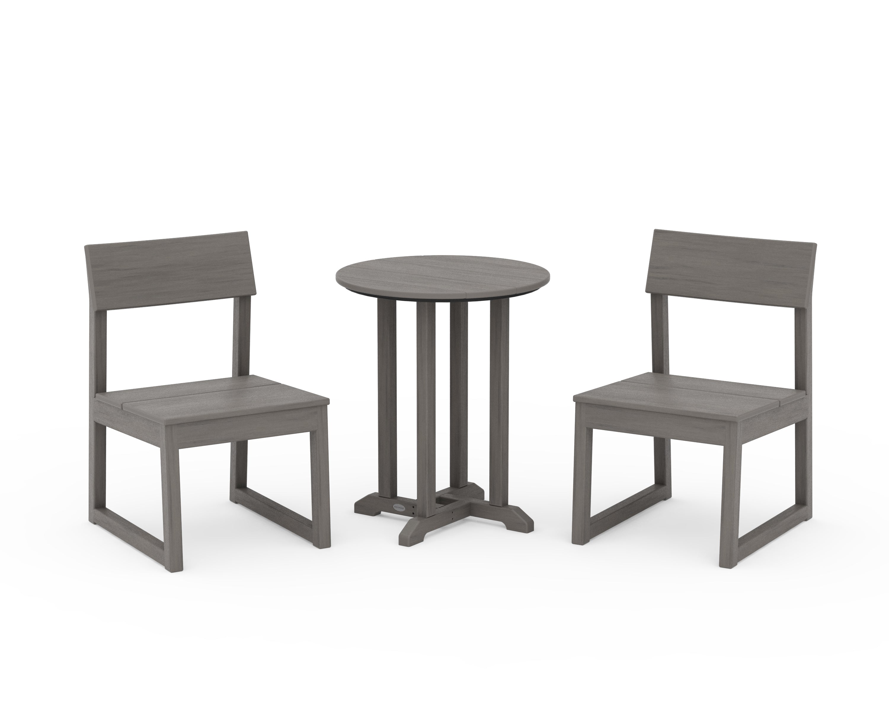 POLYWOOD EDGE Side Chair 3-Piece Round Bistro Dining Set in Driftwood