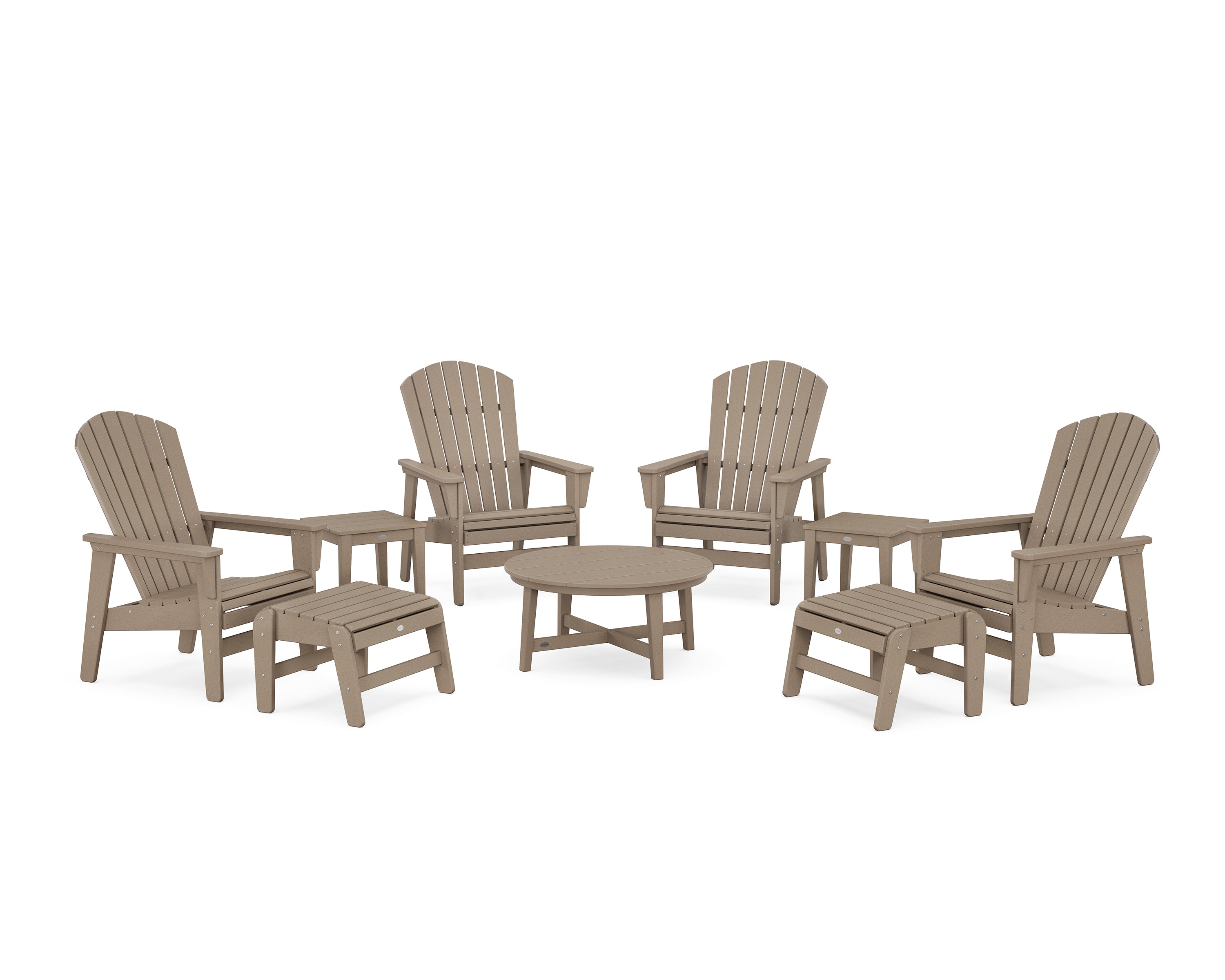 POLYWOOD® Nautical Grand Upright Adirondack 9-Piece Conversation Set in Vintage Sahara