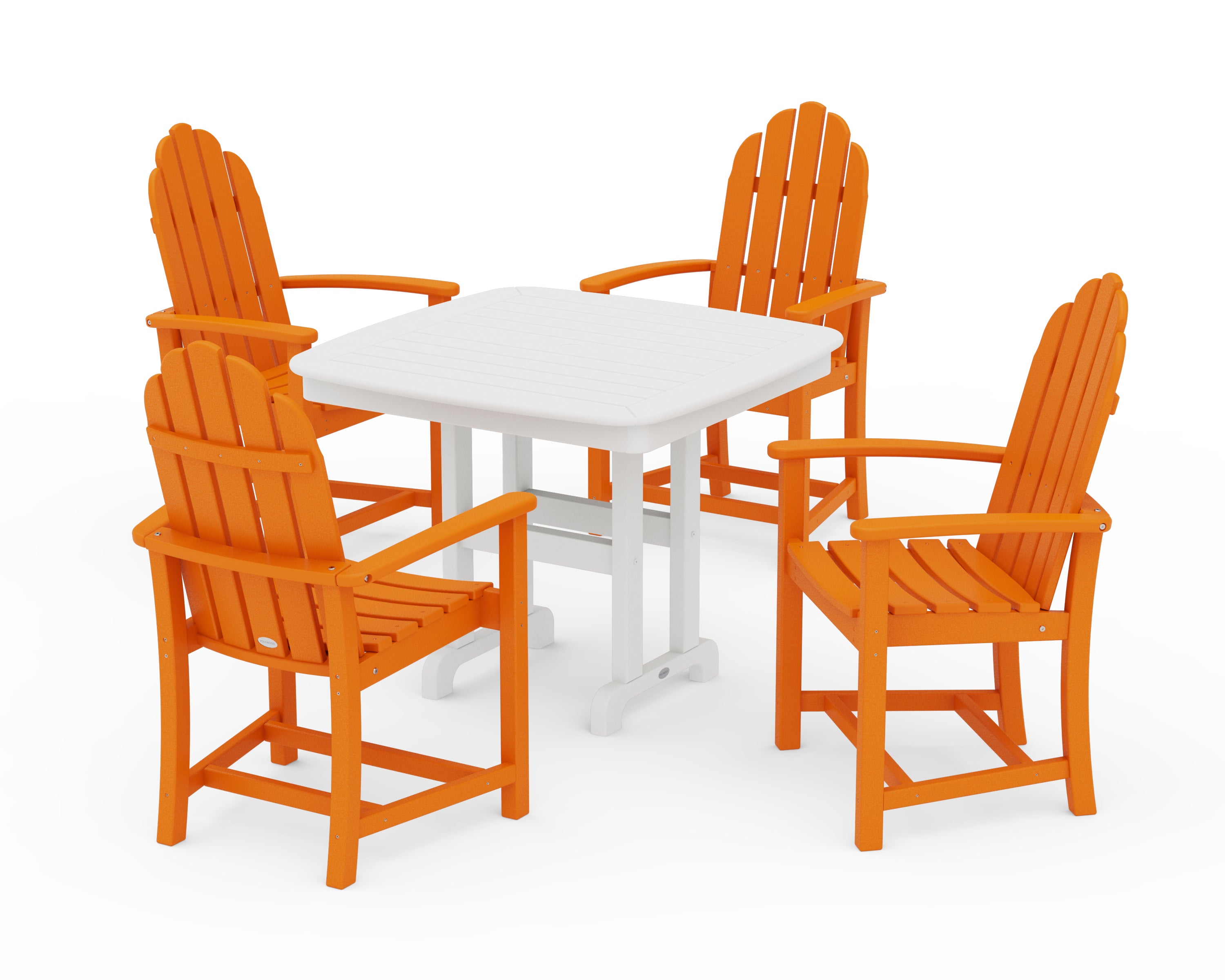 POLYWOOD Classic Adirondack 5-Piece Dining Set in Tangerine / White
